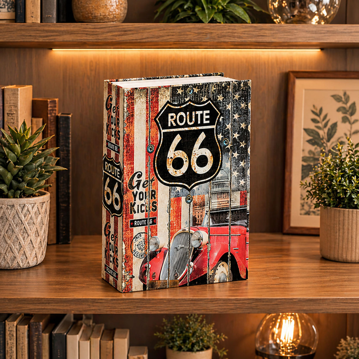 Cofre para Reservas com Chave Pequena Caixa Route 66 Grande
