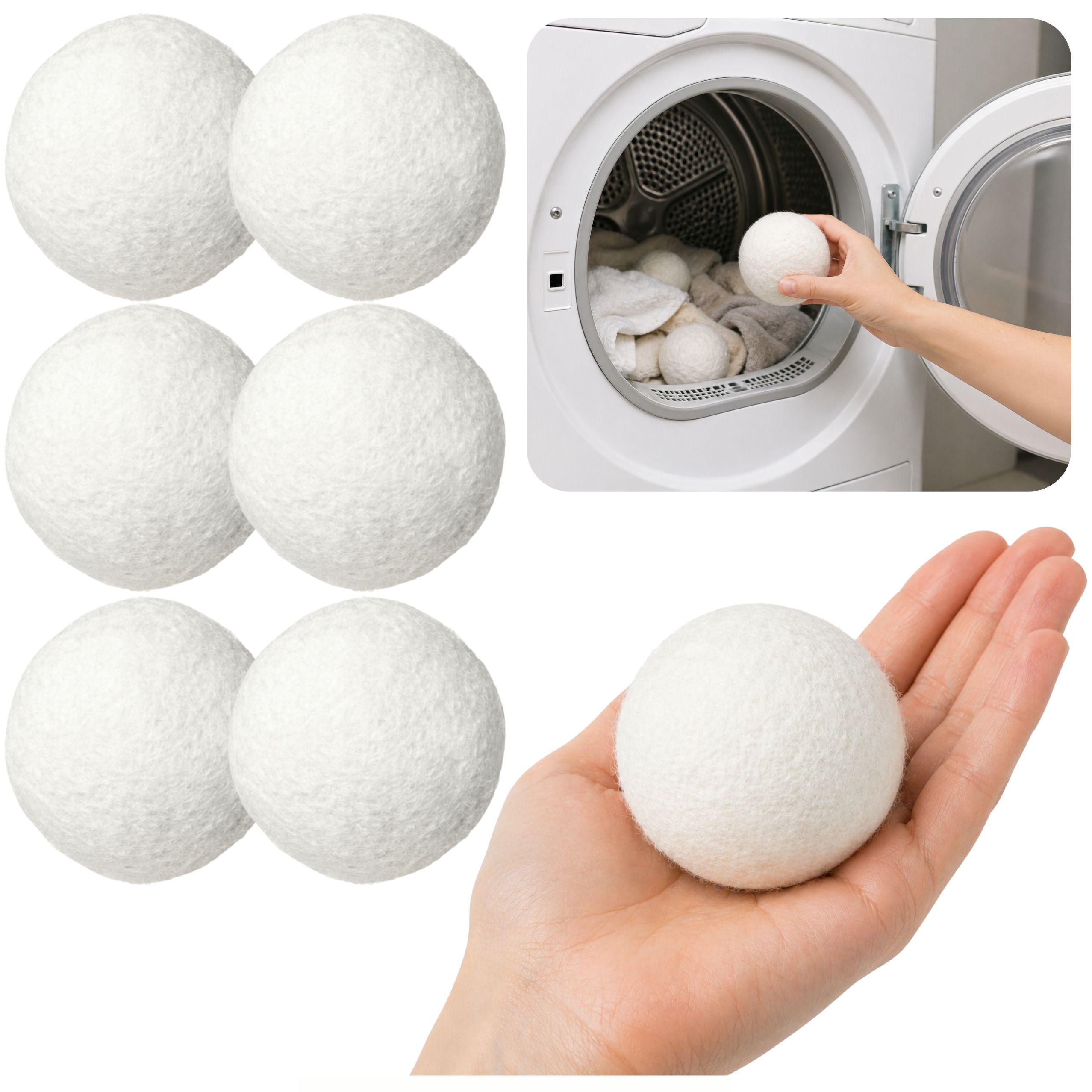 Natural Wool Tumble Dryer Balls Hypoallergenic White 7cm 6pcs.