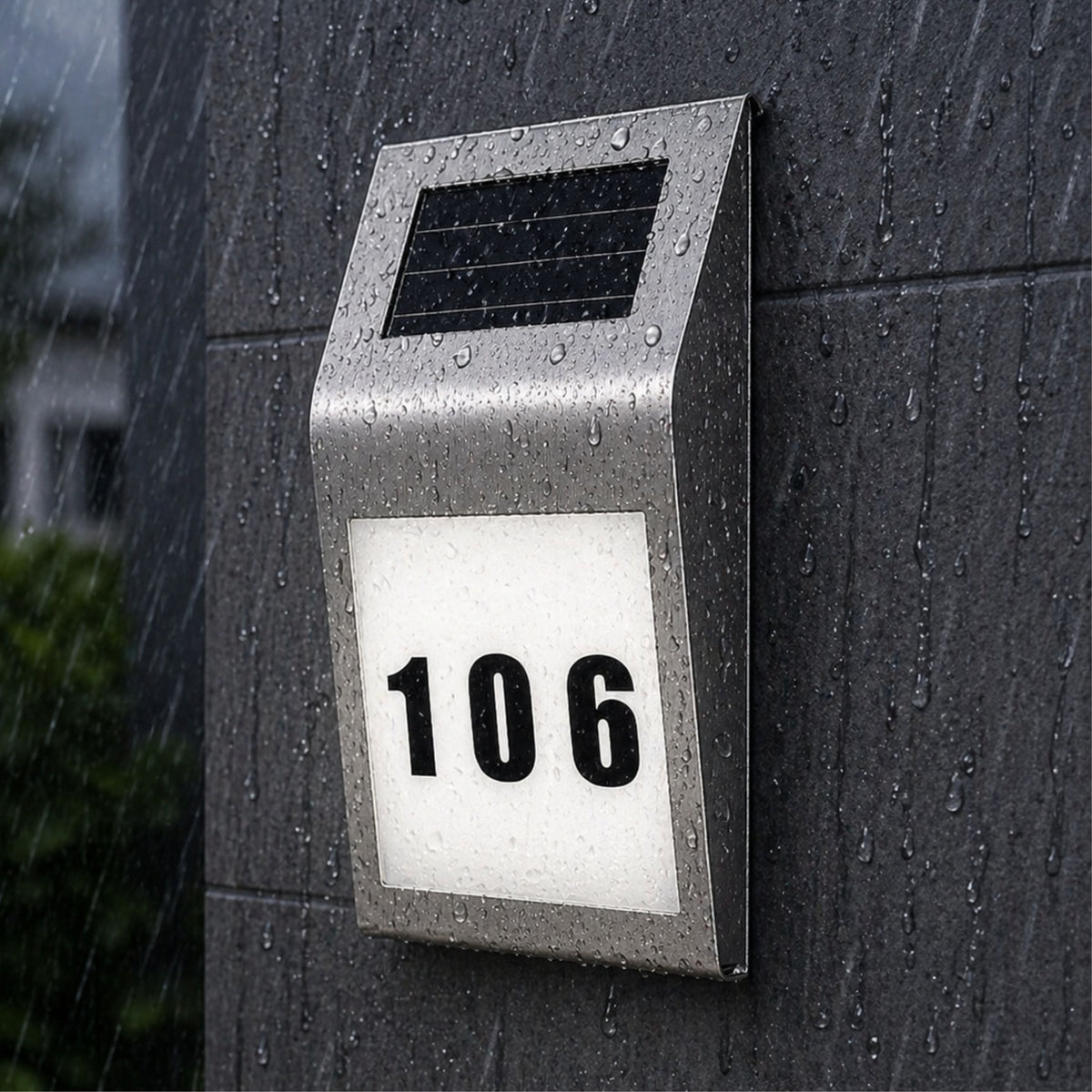 Solar Led Wall Lamp With House Number Illuminated Stainless Steel