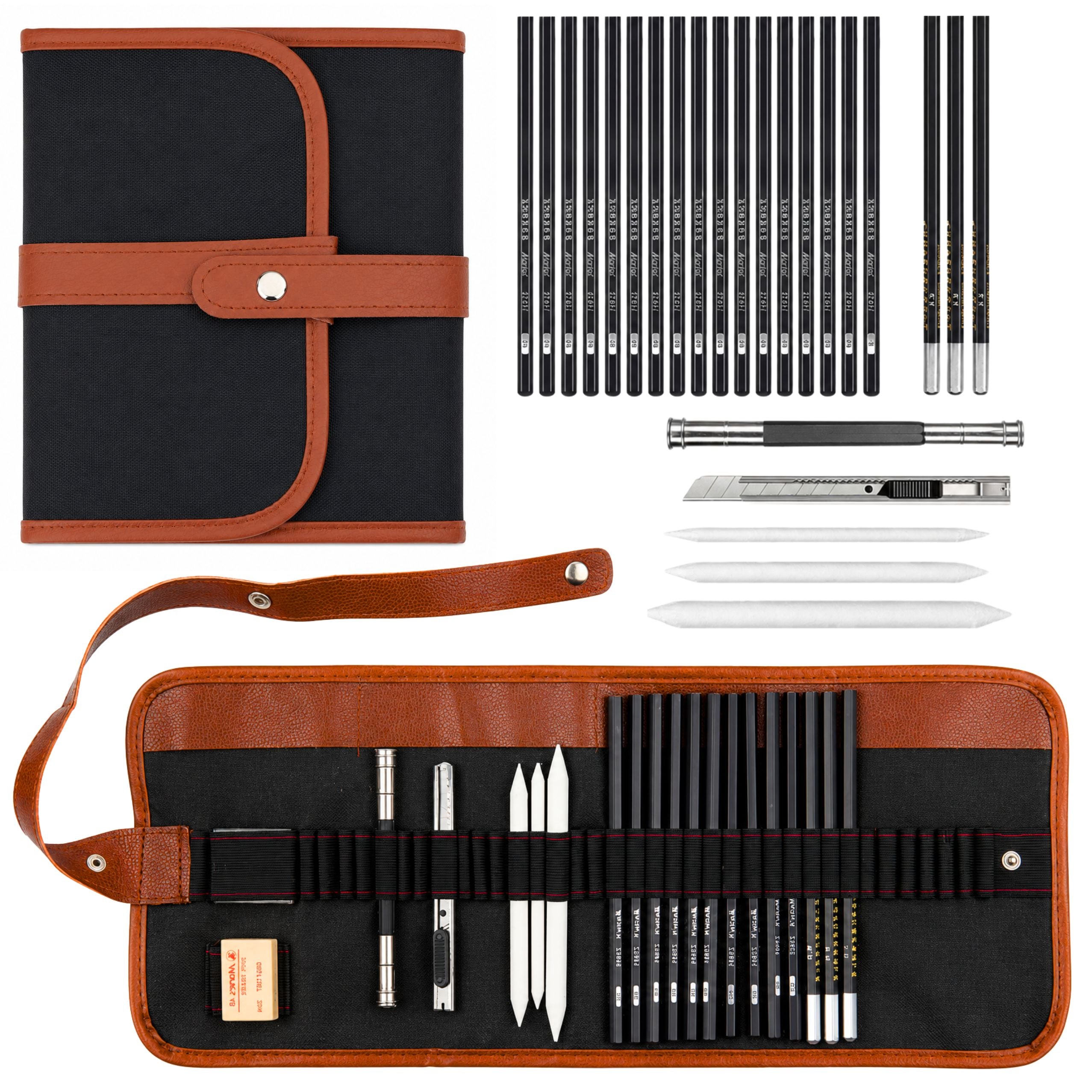 Professional Sketching Set Drawing Pencils Accessories Case 31 Pcs.