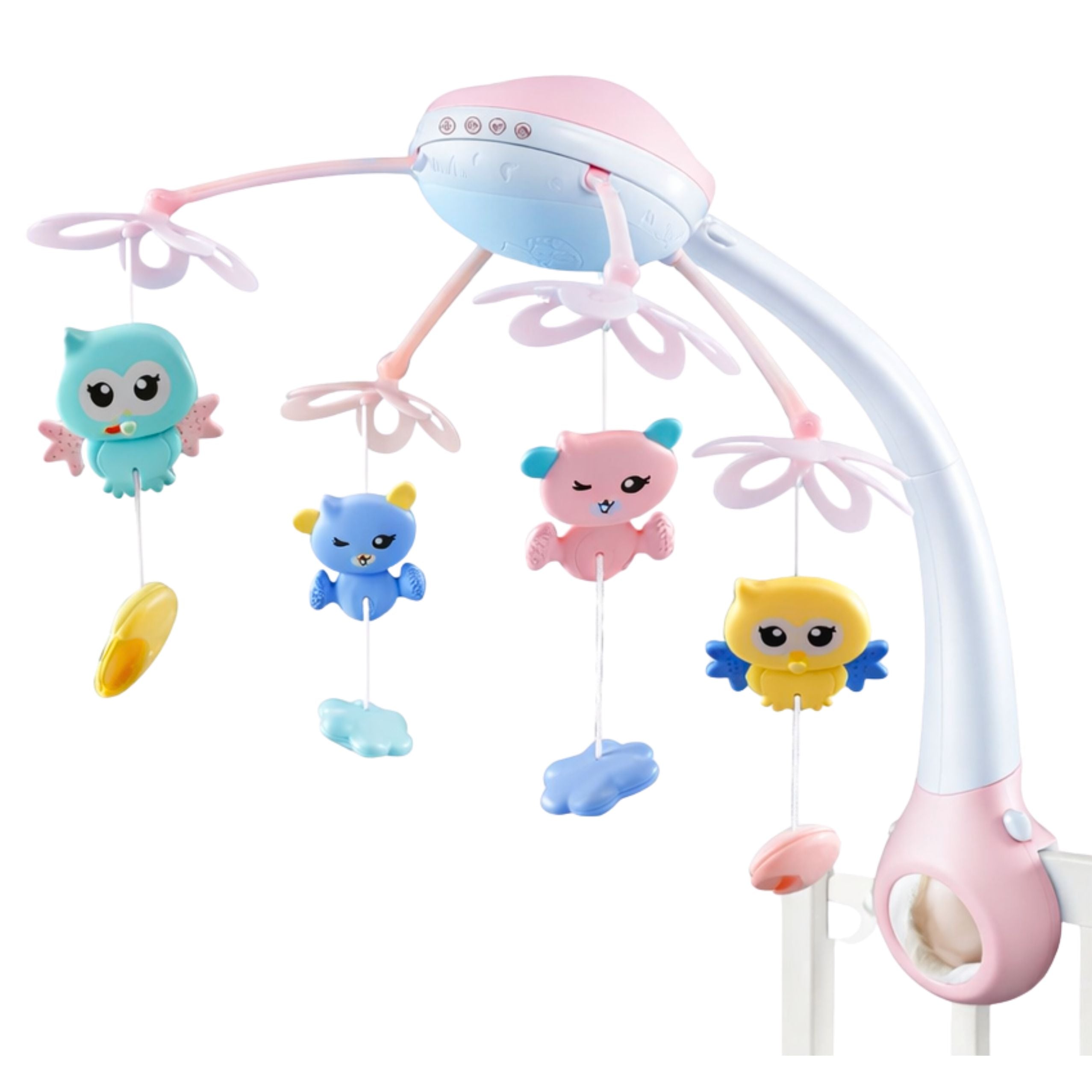 Crib Carousel Projector 2 In 1 Melodies Animal Sounds Remote Control Pink