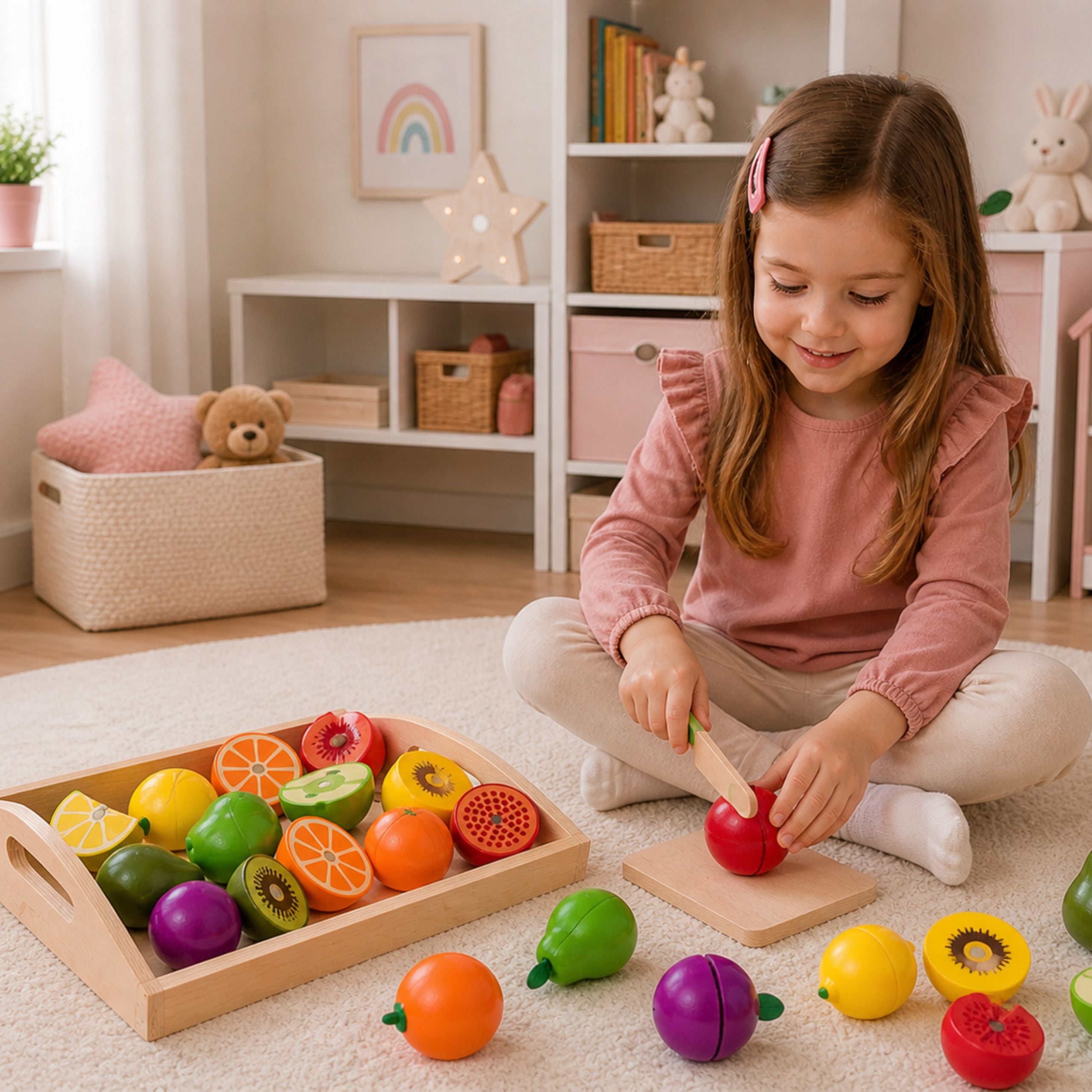 Wooden Fruit Chopping Set Magnetic Safe Knife Board