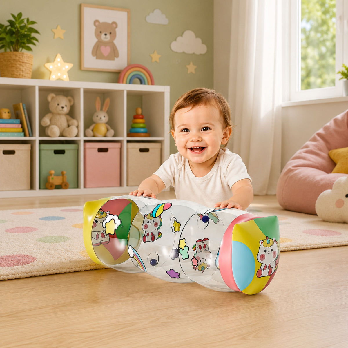 Rullo strisciante gonfiabile per unicorni per bambini 48 x 20 cm
