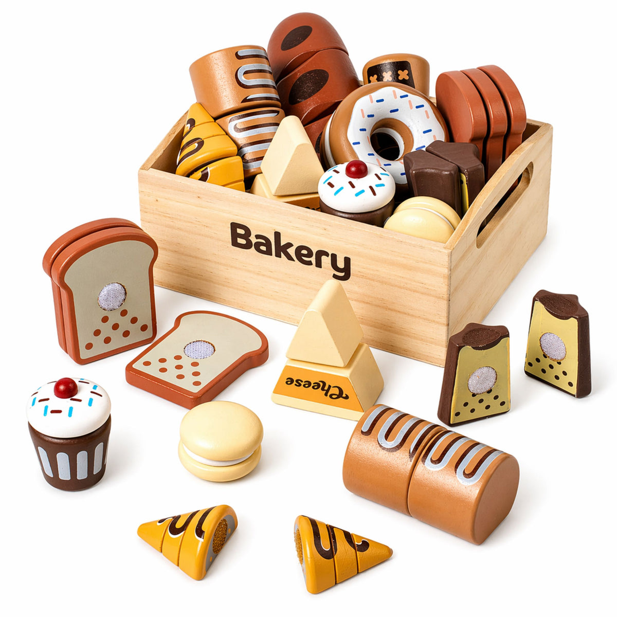 Wooden Mini Bakery Set Of Bread With Velcro In A Box 10 Pcs.