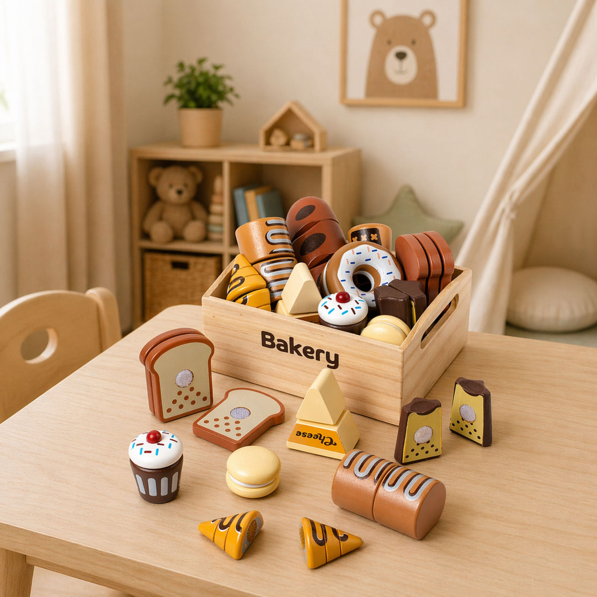 Wooden Mini Bakery Set Of Bread With Velcro In A Box 10 Pcs.