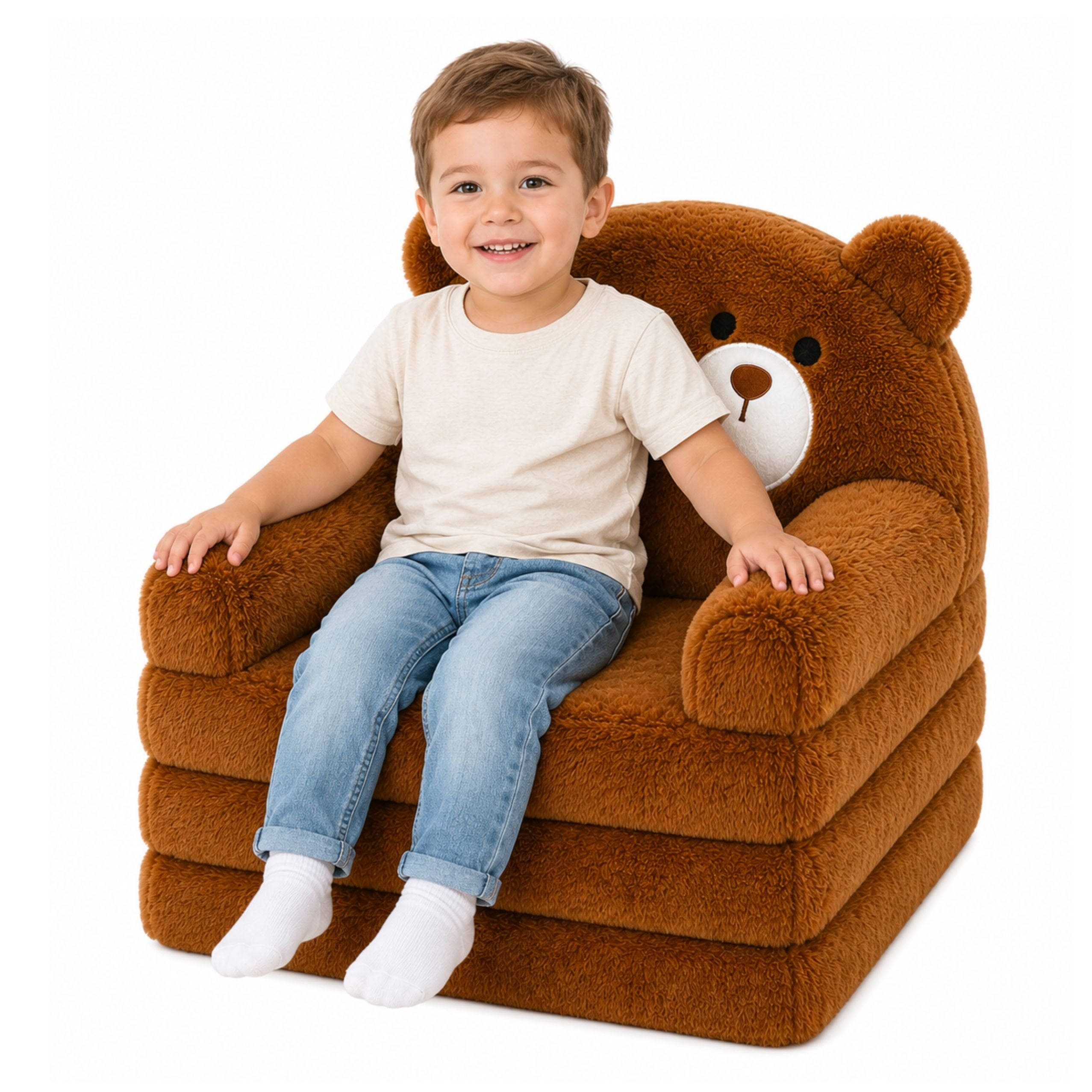 Reclining Armchair Sofa Lounger Teddy Bear 2in1 For Children Soft Plush Brown