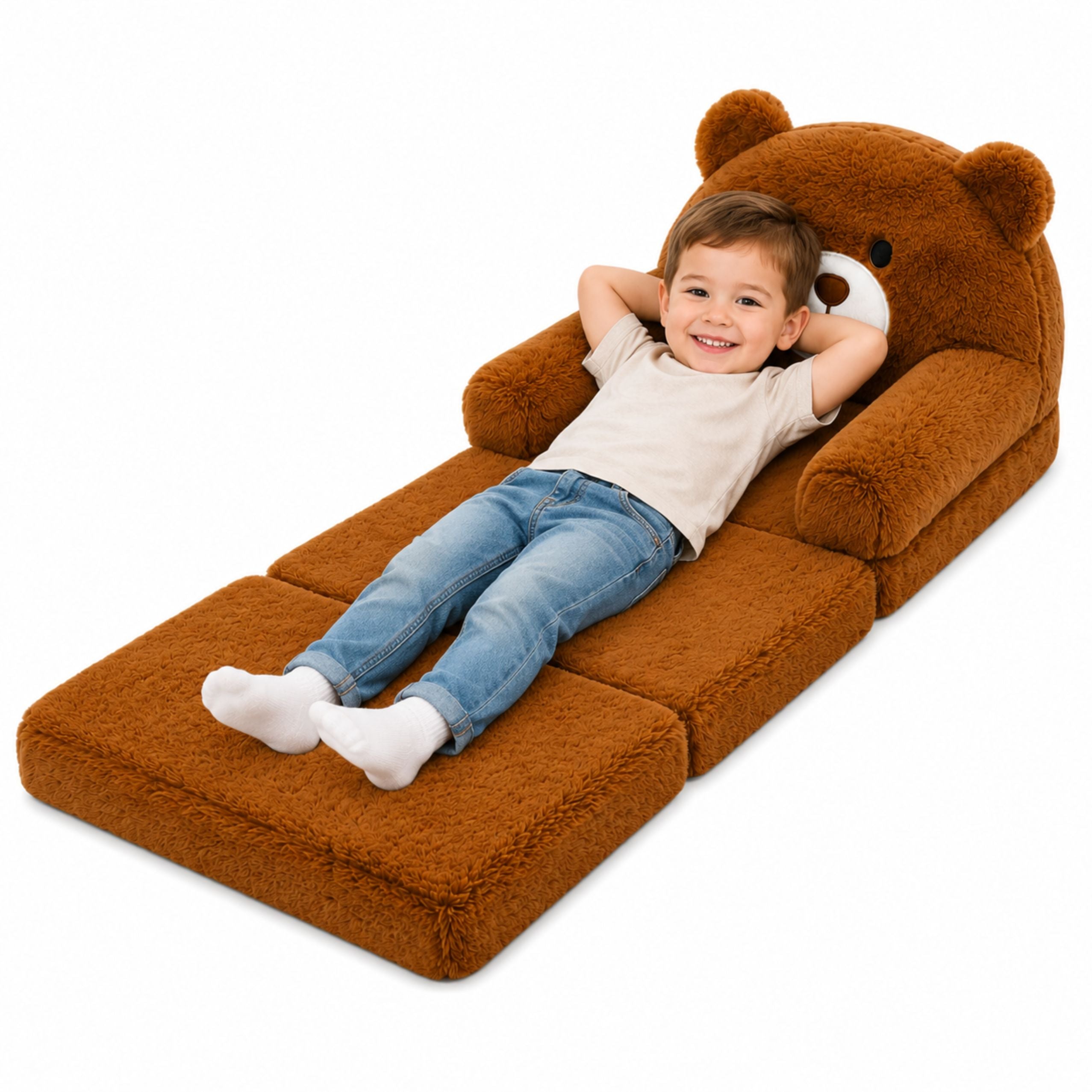 Reclining Armchair Sofa Lounger Teddy Bear 2in1 For Children Soft Plush Brown