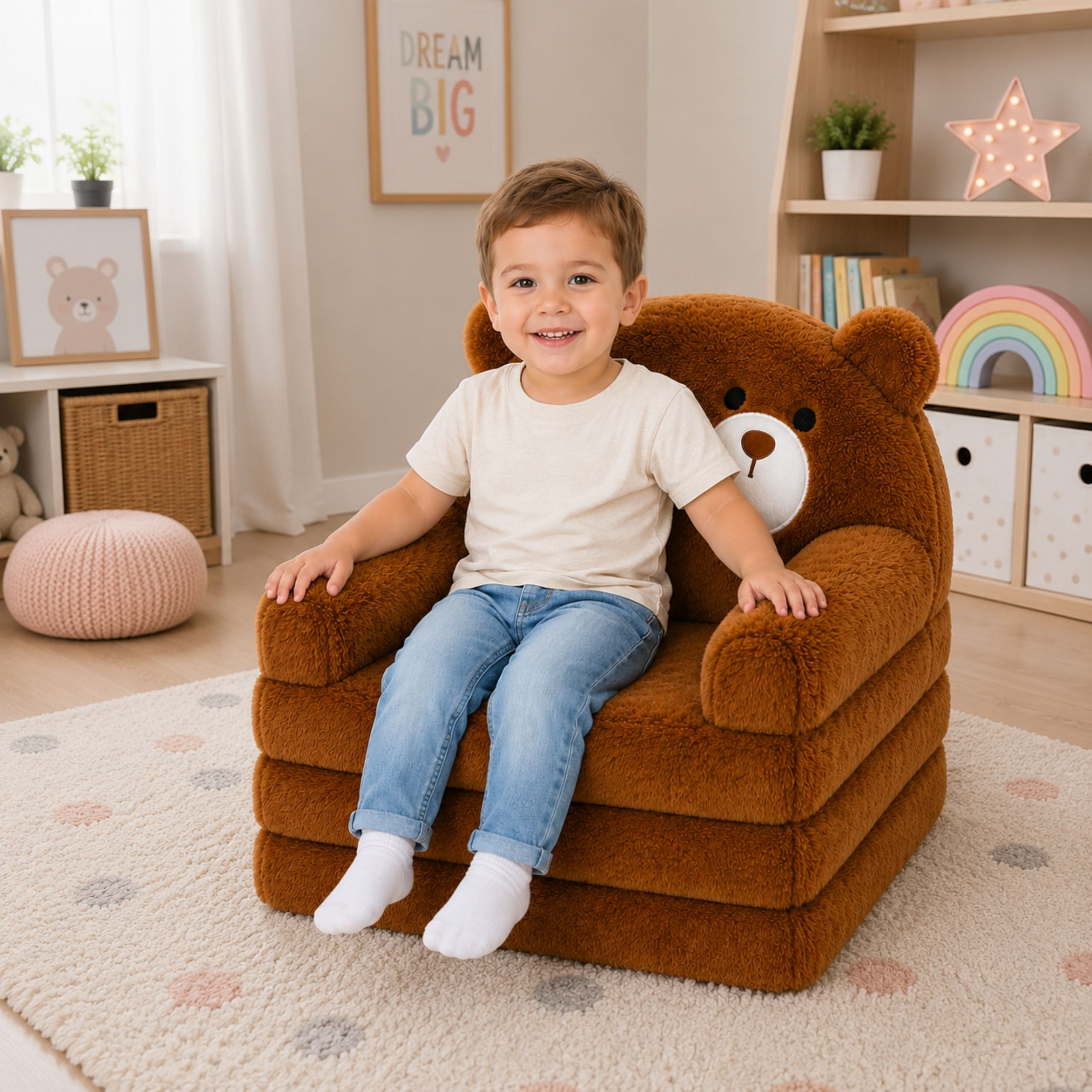 Reclining Armchair Sofa Lounger Teddy Bear 2in1 For Children Soft Plush Brown