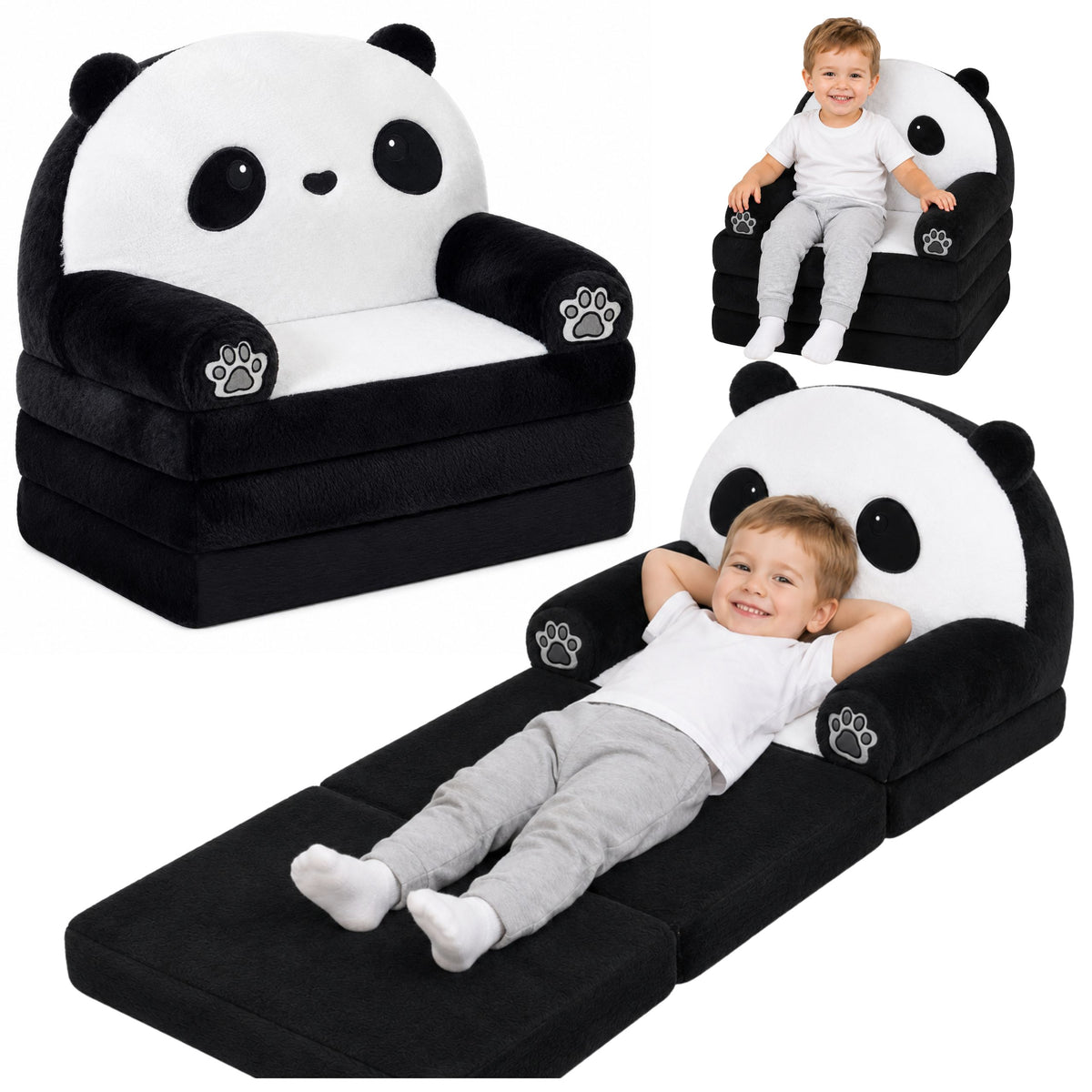 Panda 2v1 dětská měkká pohovka Křeslo/obývací pokoj Chair Black And White
