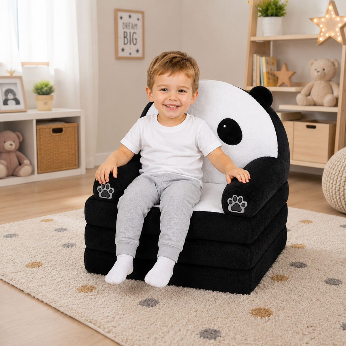Panda 2v1 dětská měkká pohovka Křeslo/obývací pokoj Chair Black And White