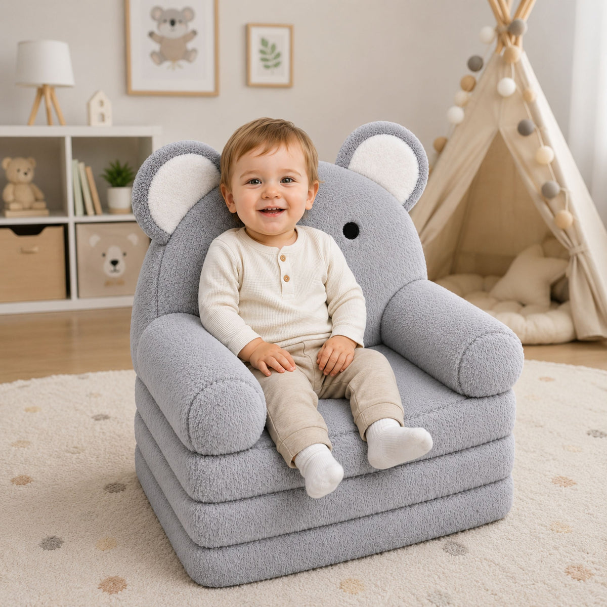 Koala 2-in-1 Cathaoirleach Tolg reclining Do Leanaí Soft Plush Grey