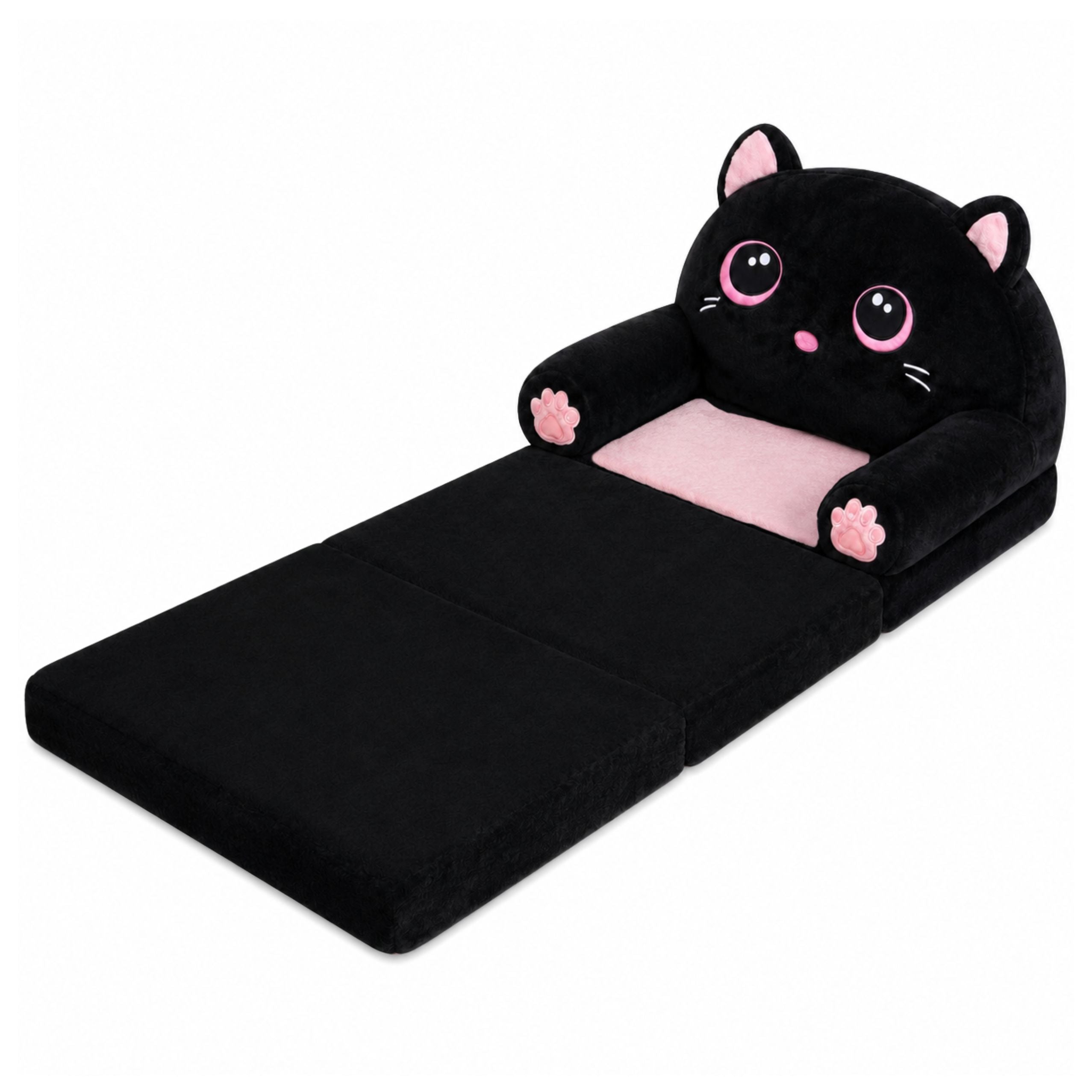 Reclining Armchair Sofa Couch Kitten 2in1 For Children Soft Plush Black