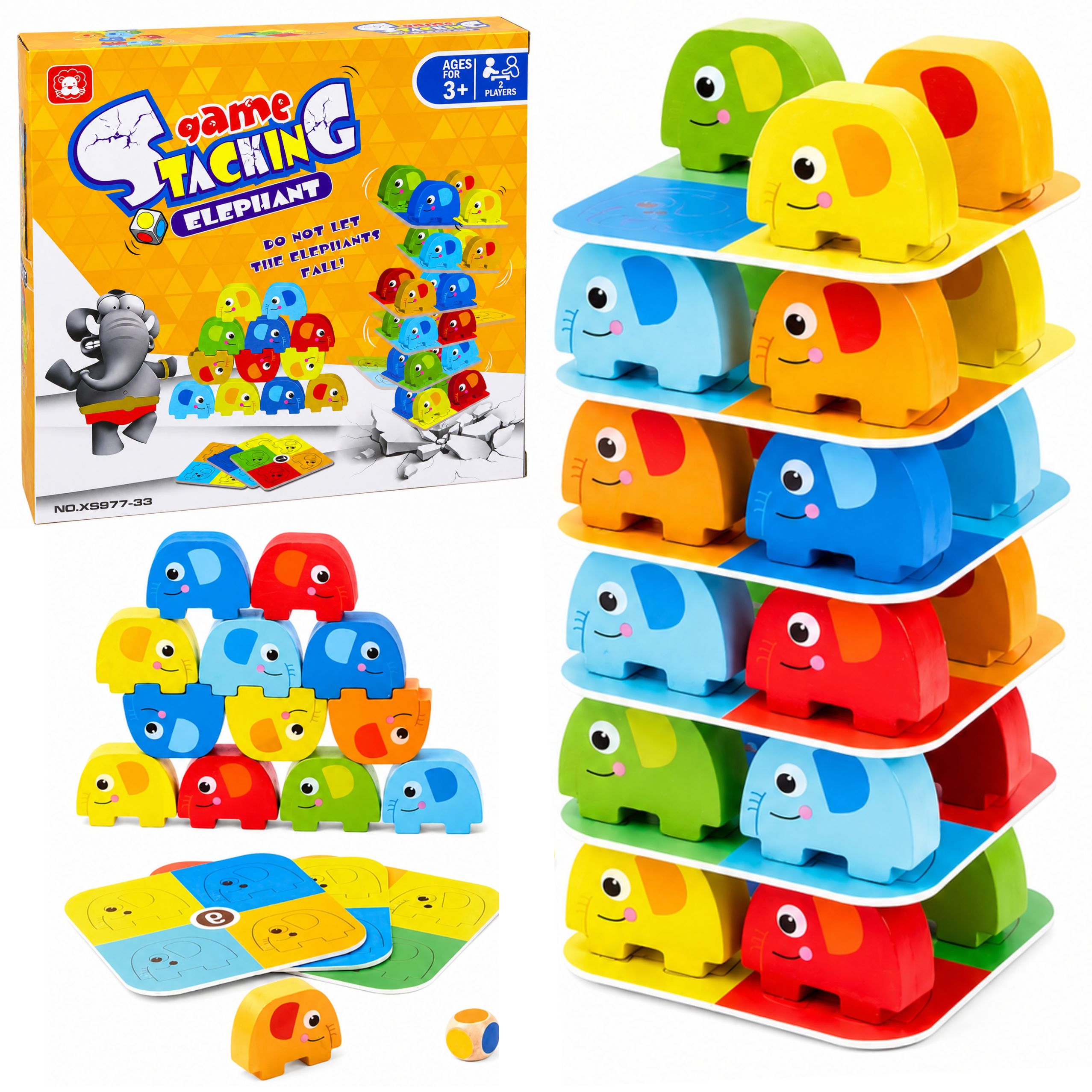 Elephant Tower Skill Game Balancing Elephants Colored Cards 46 Pcs.