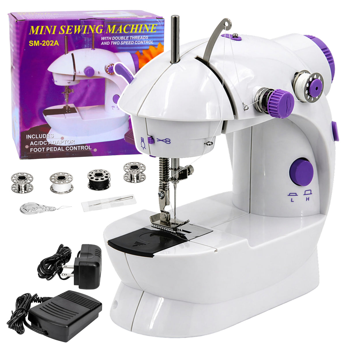 Mini Sewing Machine Led Light Portable 2 Modes Accessories Foot Pedal