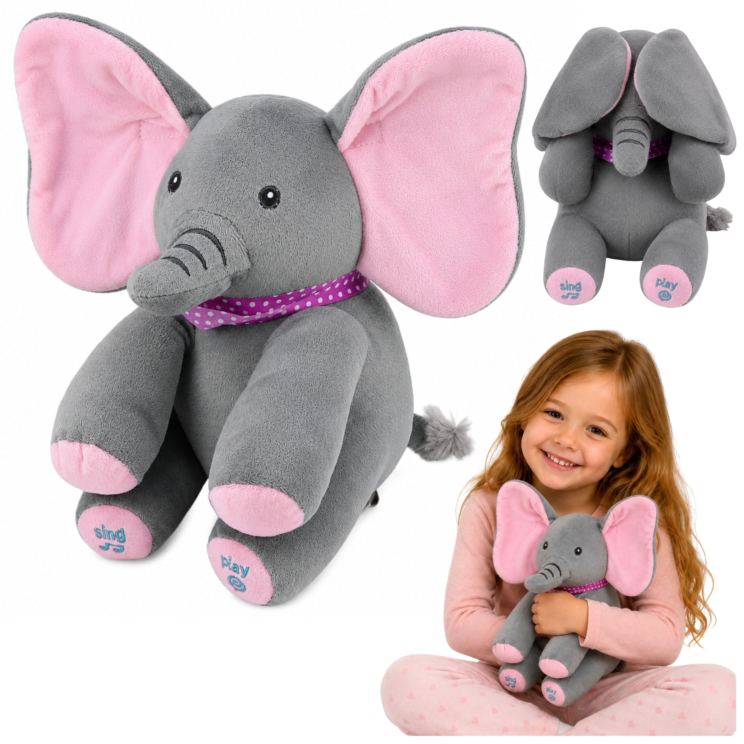 Plush Interactive Elephant Moves Ears Plays Melodies Peek-a-boo Game