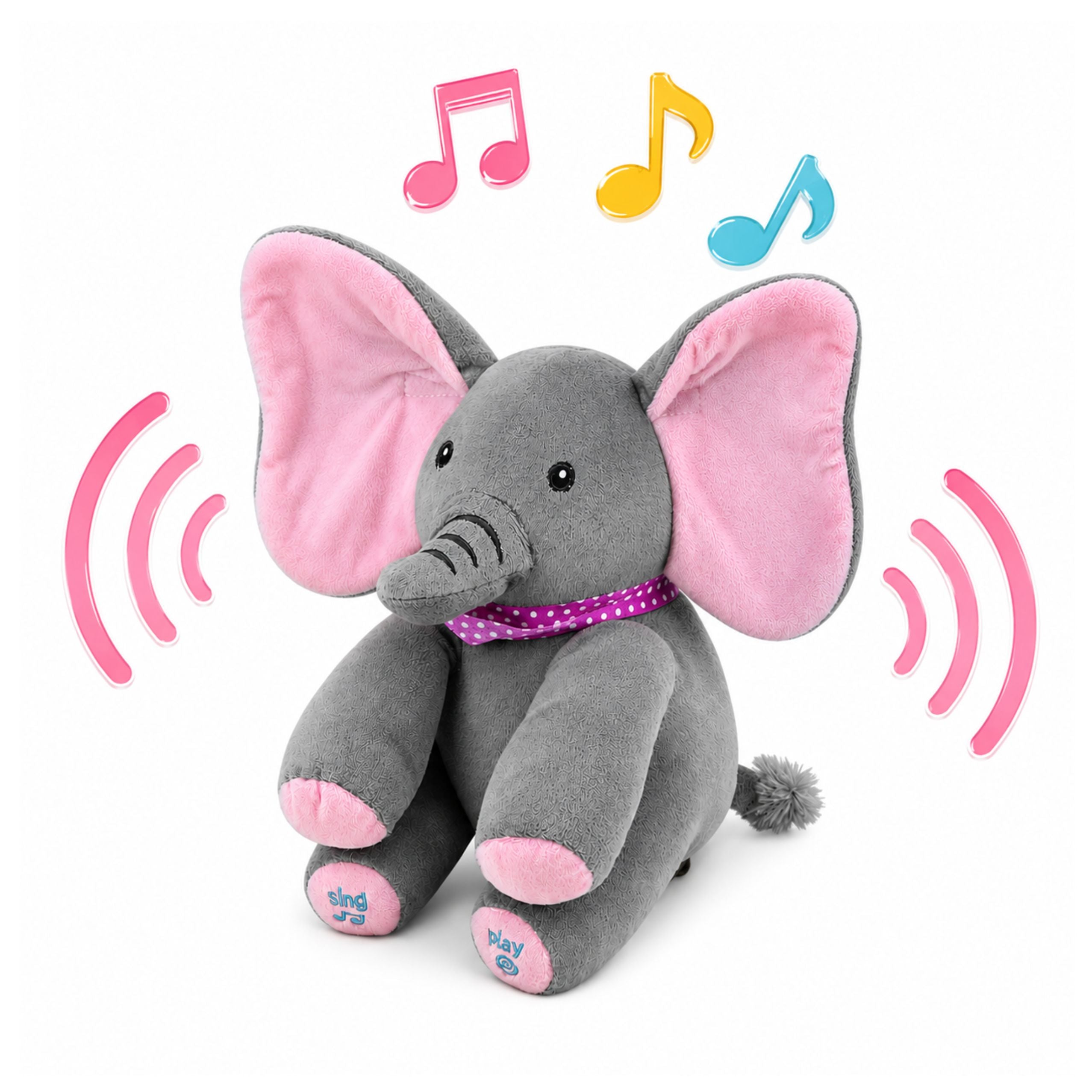 Plush Interactive Elephant Moves Ears Plays Melodies Peek-a-boo Game