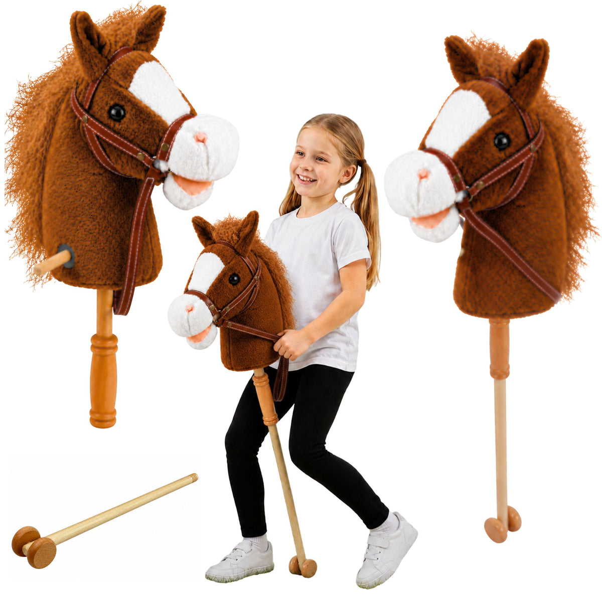 Capall Bata Caitheamh aimsire Ceann Capall Galloping Fuaimeanna Comharsanachta Donn 100 Cm