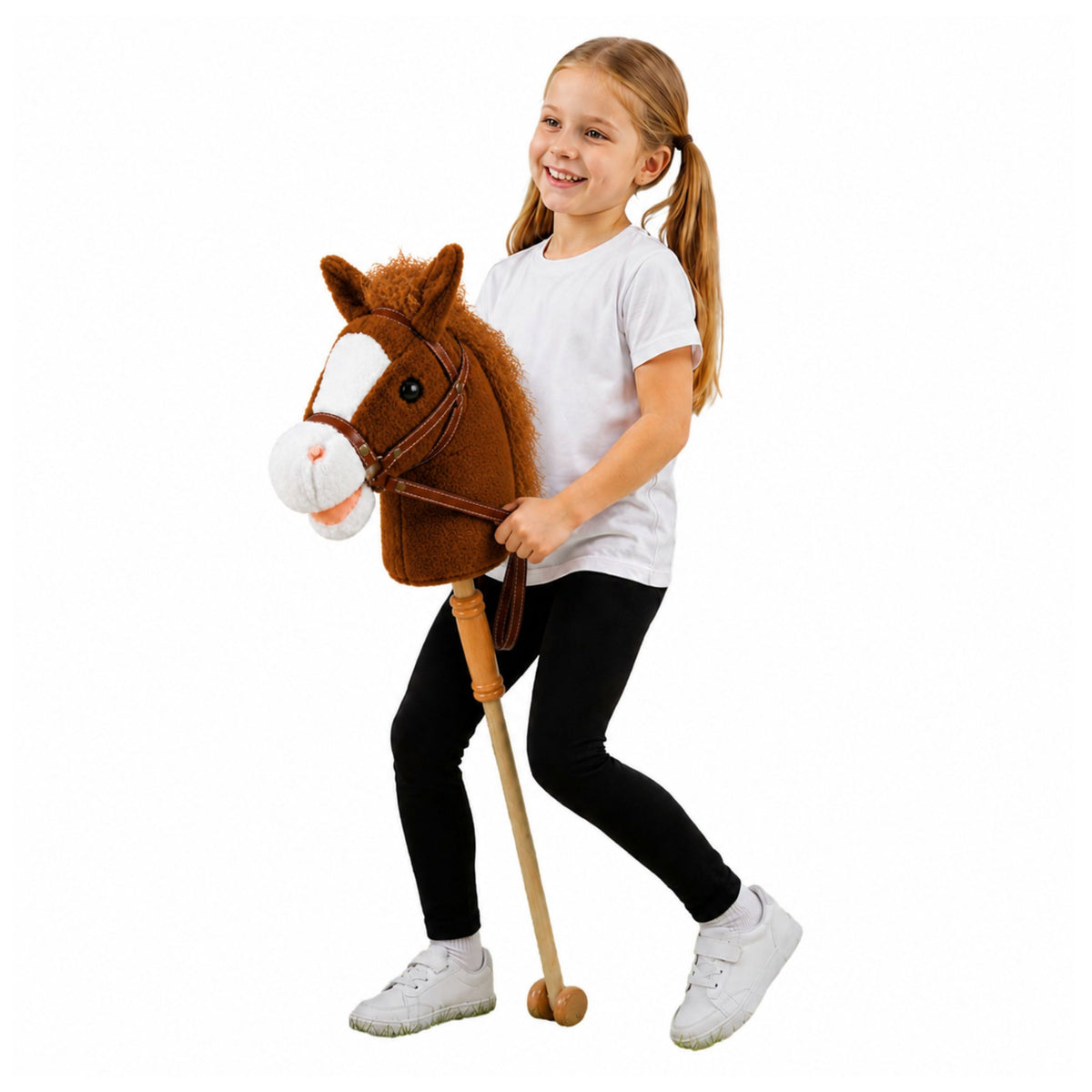 Capall Bata Caitheamh aimsire Ceann Capall Galloping Fuaimeanna Comharsanachta Donn 100 Cm