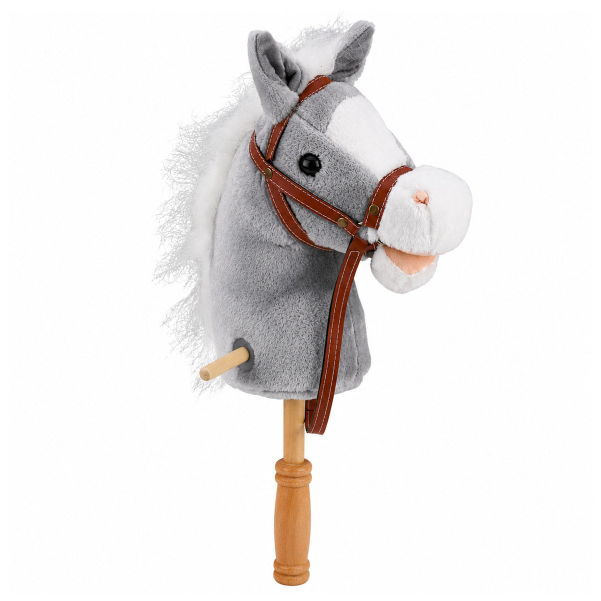 Hobby Horse Cavallo su bastone Testa di cavallo al galoppo Suoni di nitrito Grigio 100 cm