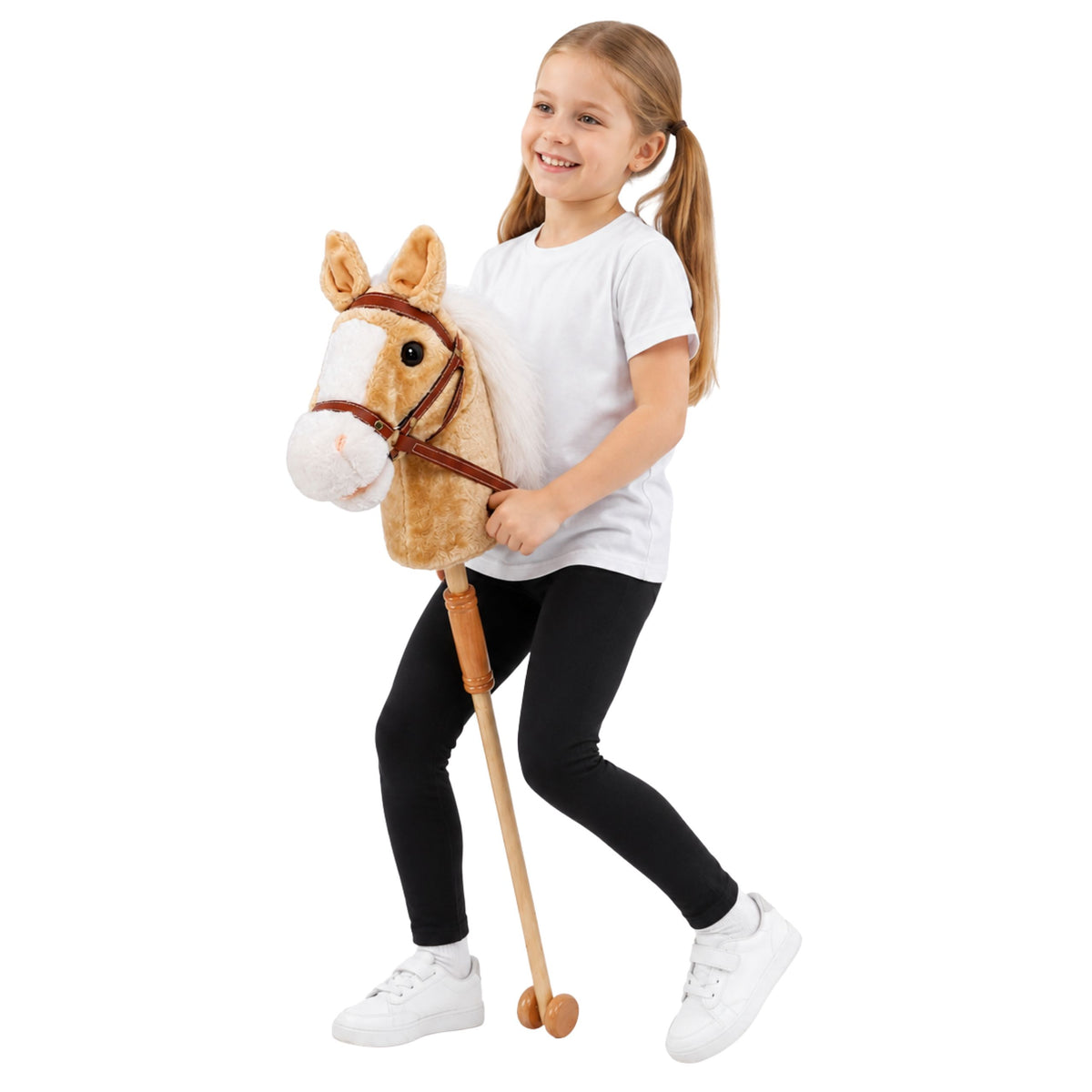 Hobby Horse Stick Horse Head Galloping Neighing Sounds Beige 100 Cm