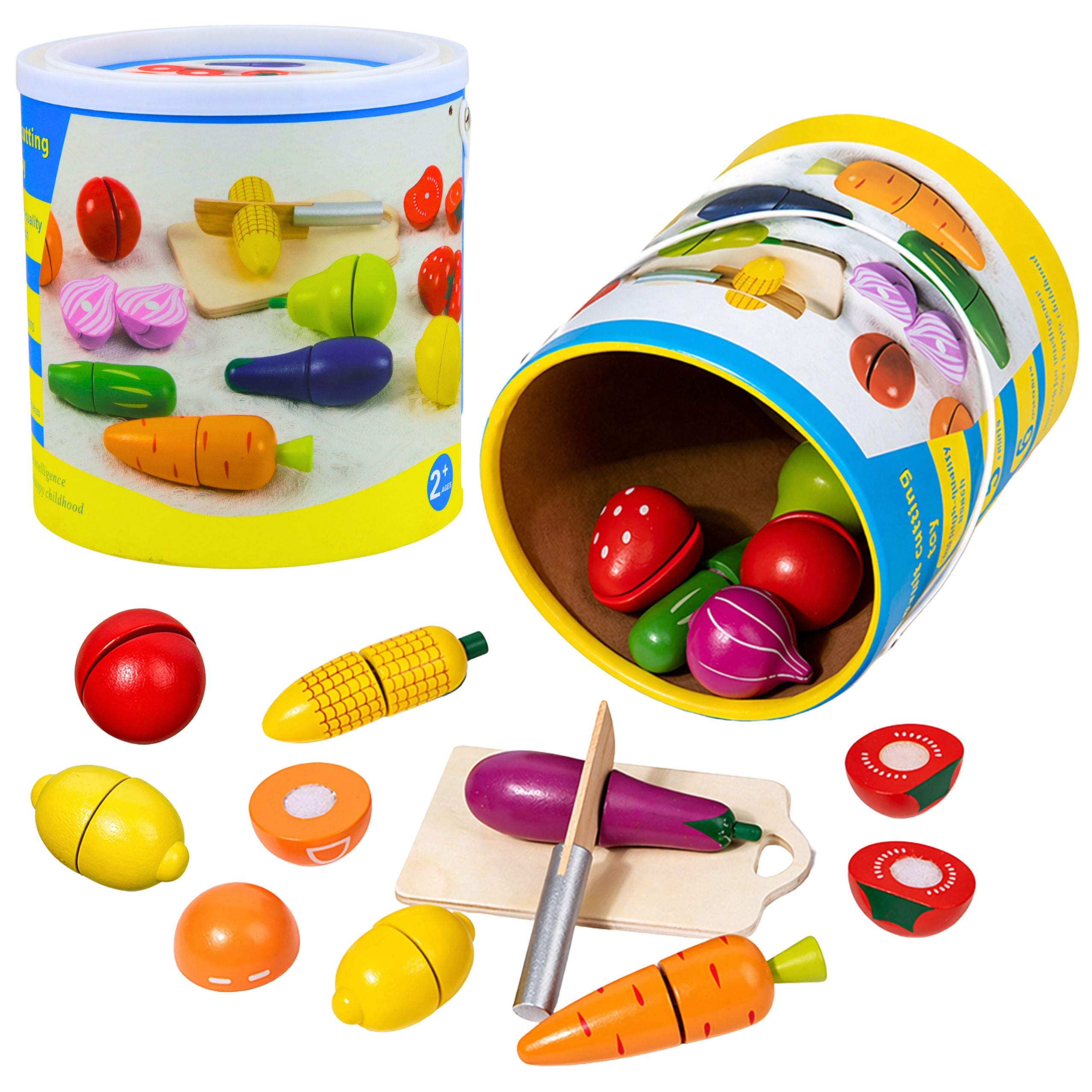 Wooden Fruit Vegetable Chopping Board Safety Knife Bucket Set 13 Pcs