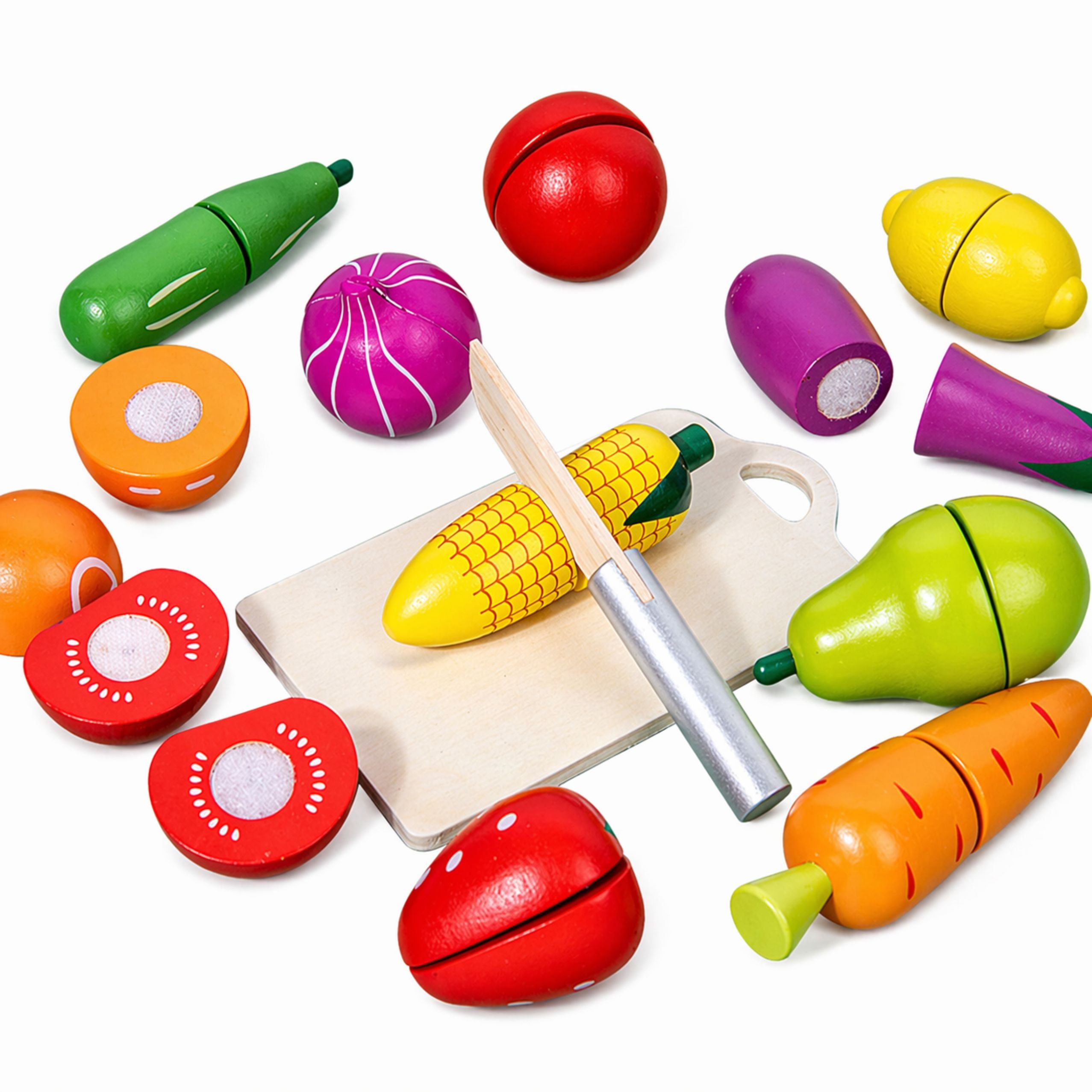 Wooden Fruit Vegetable Chopping Board Safety Knife Bucket Set 13 Pcs
