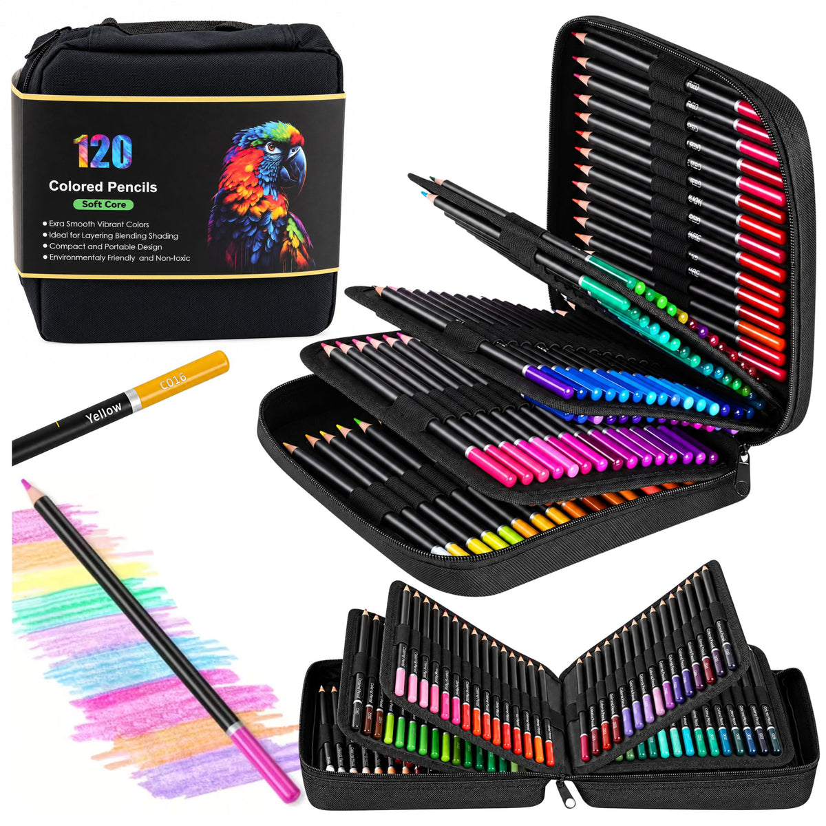 Set Of Pencils In Pencil Case 2 Sketchbooks Case 120 Pcs.