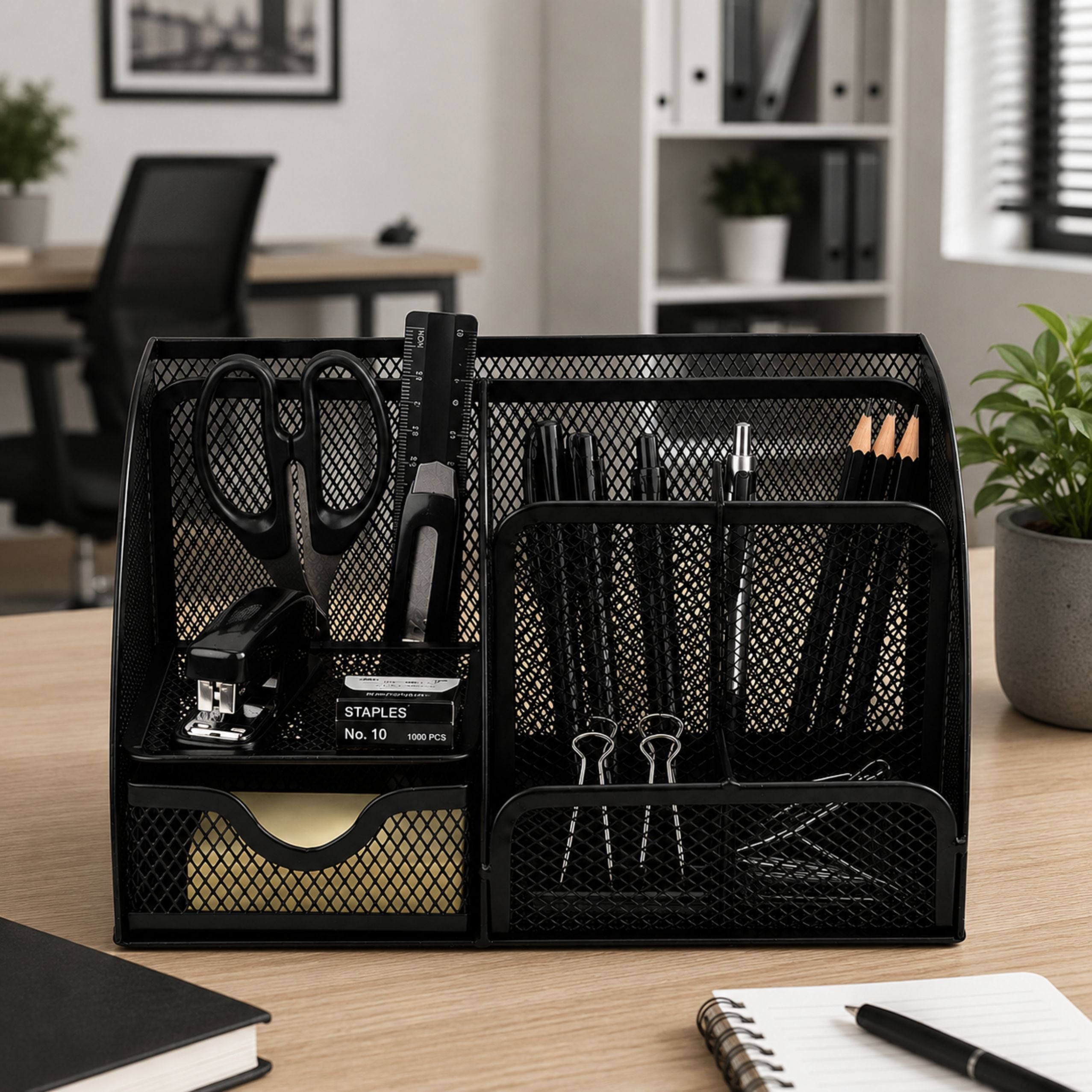 Metal Desk Organizer Office Drawer Compartment Black