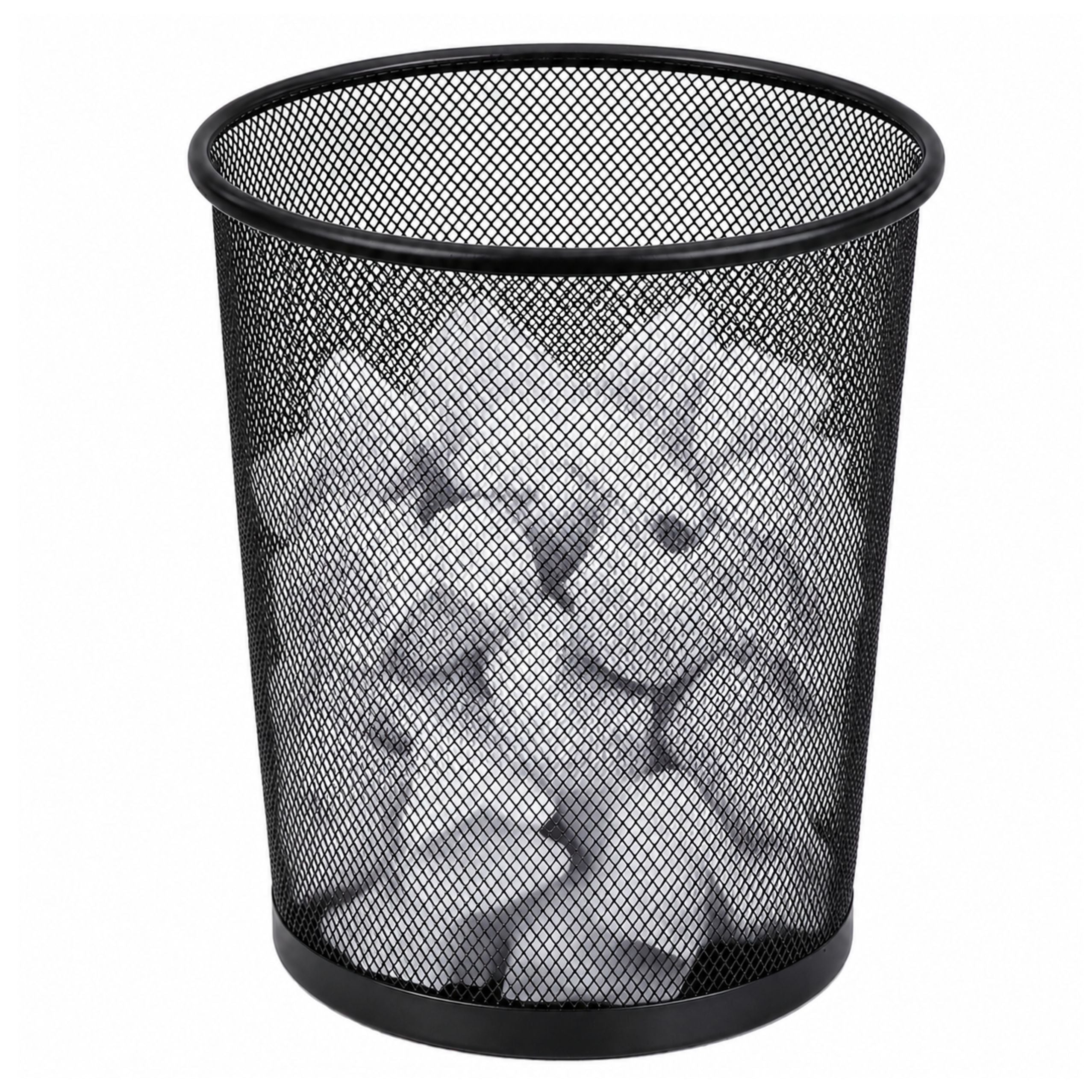 Office Waste Bin Metal Mesh Round Black 10 L