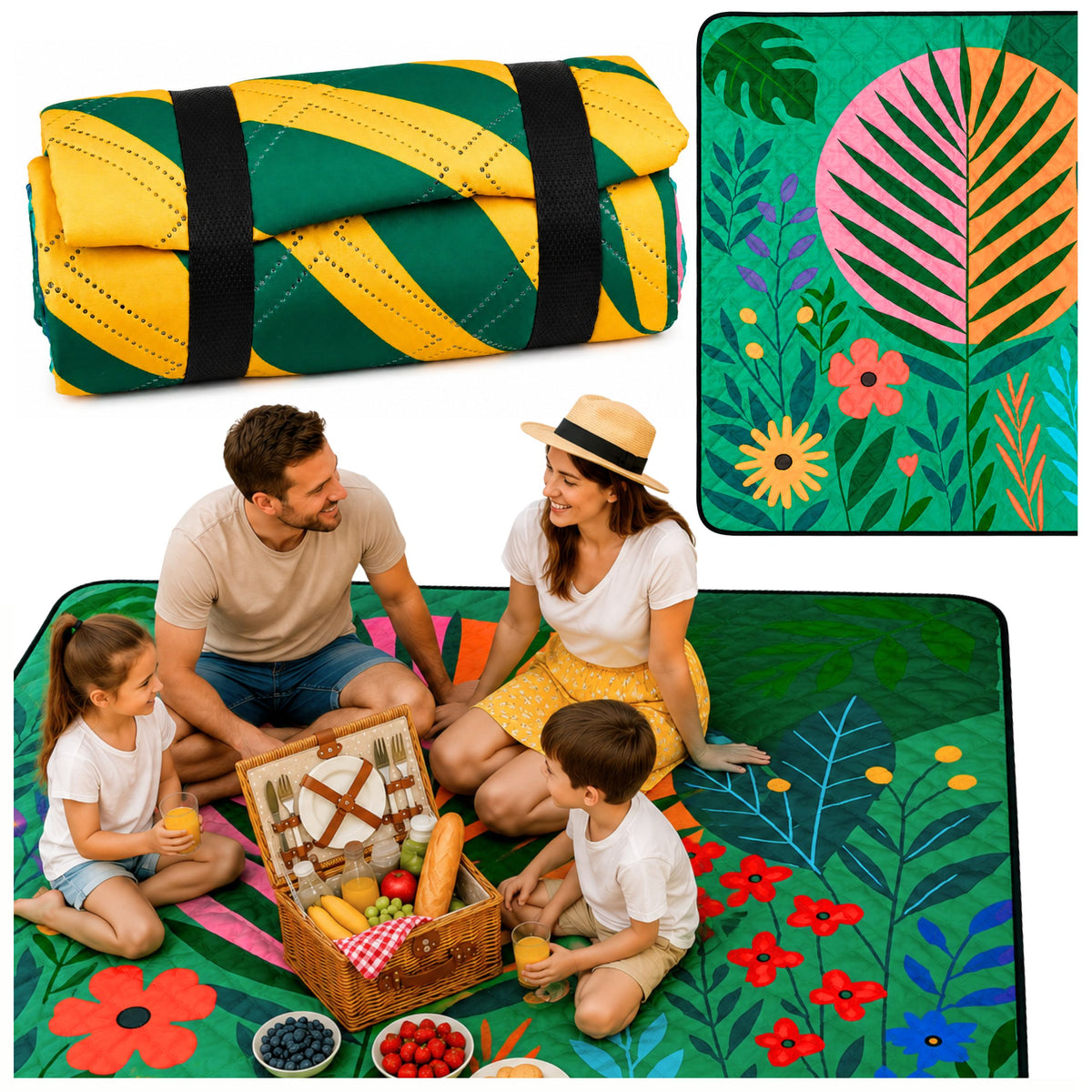 Picknickfilt Strandmatta Resematta Växter Färgglad 100 X 150 Cm