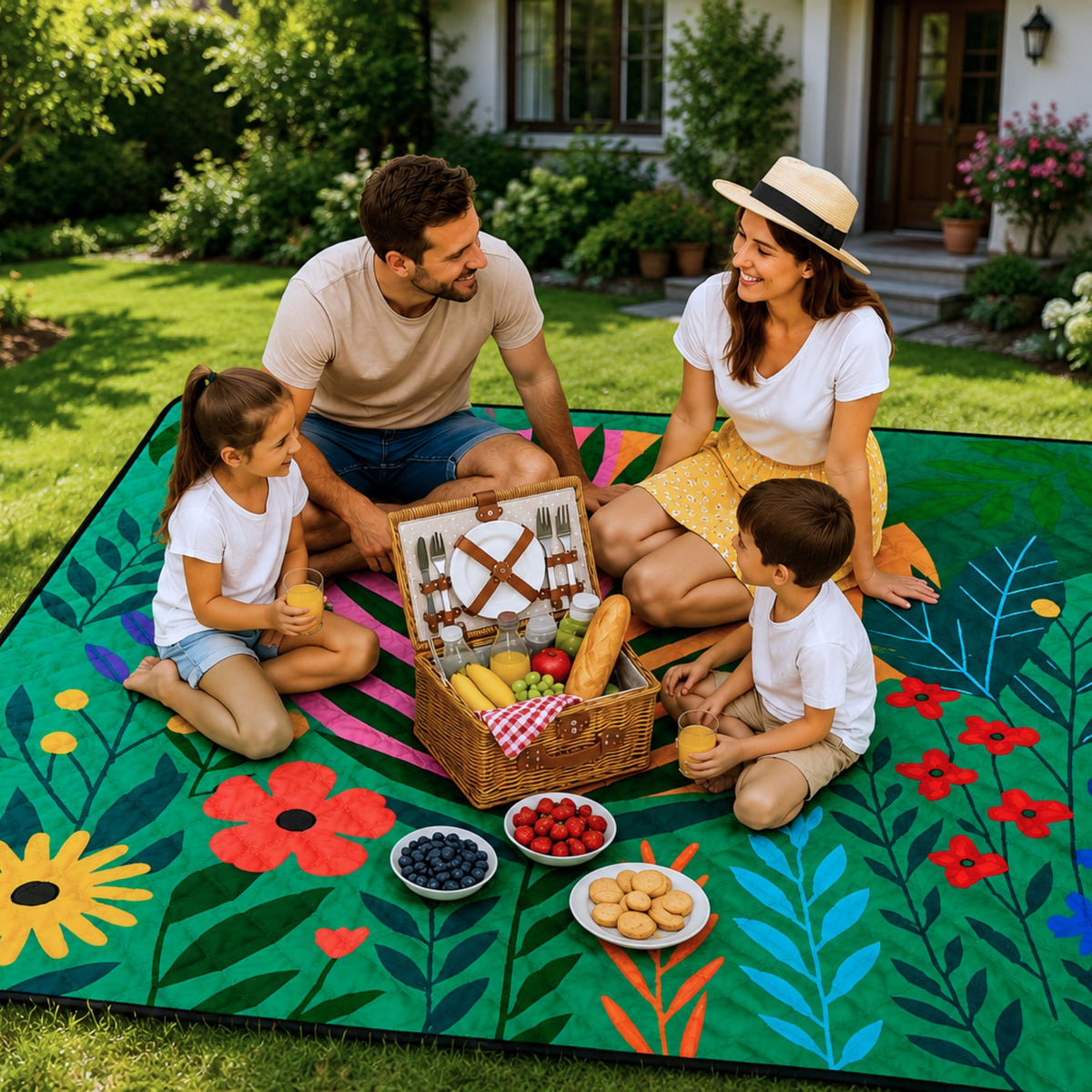 Picknickfilt Strandmatta Resematta Växter Färgglad 100 X 150 Cm