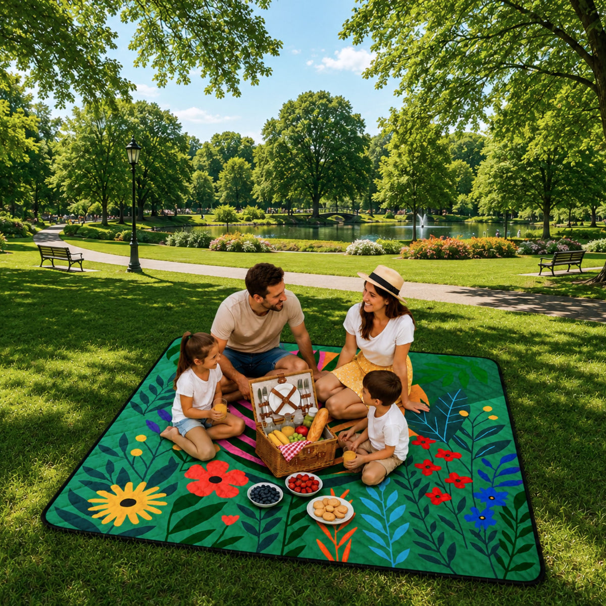 Picknickfilt Strandmatta Resematta Växter Färgglad 100 X 150 Cm