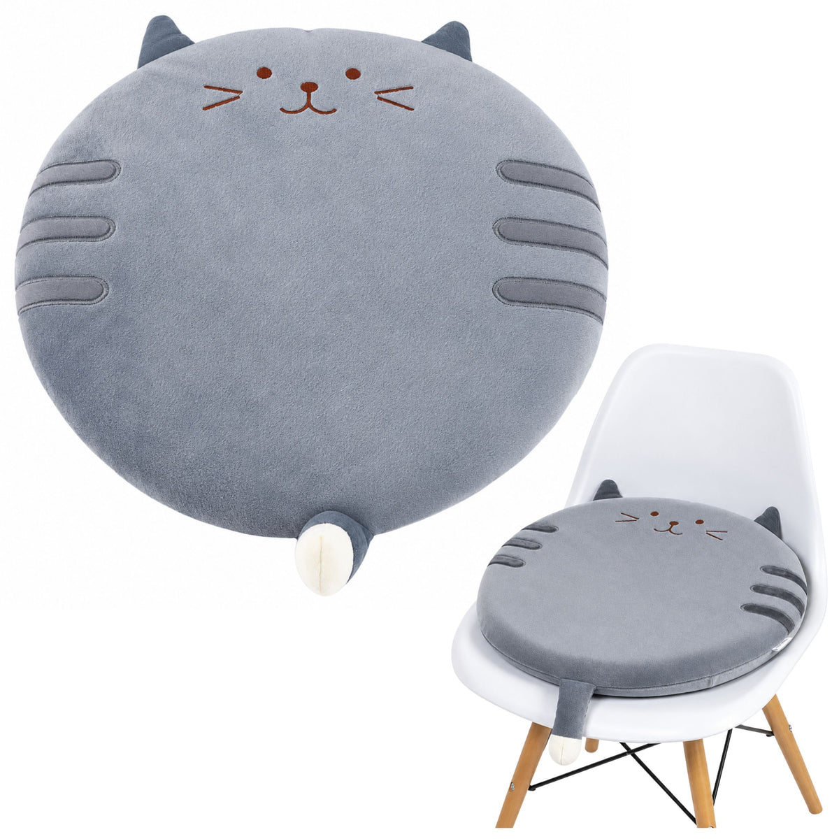 Rond Pluche Stoelkussen Kat Grijs Zachte Zitting 40 Cm