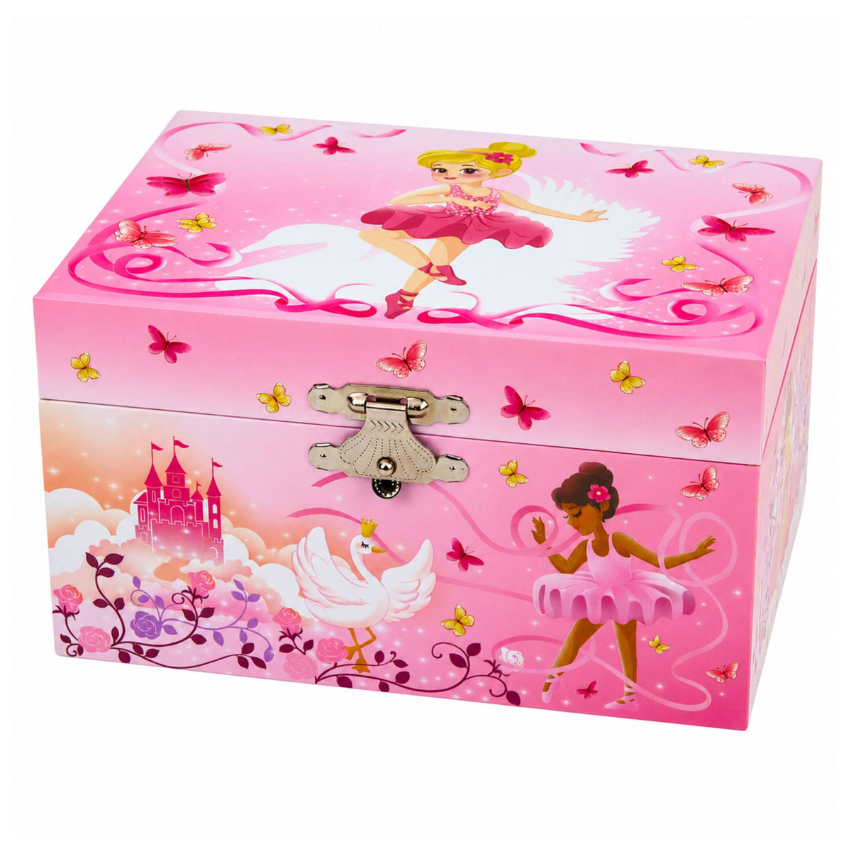 Wind-up Music Box Jewelry Box For Children With Mirror Pink