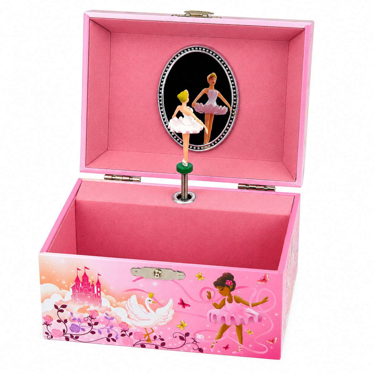 Wind-up Music Box Jewelry Box For Children With Mirror Pink