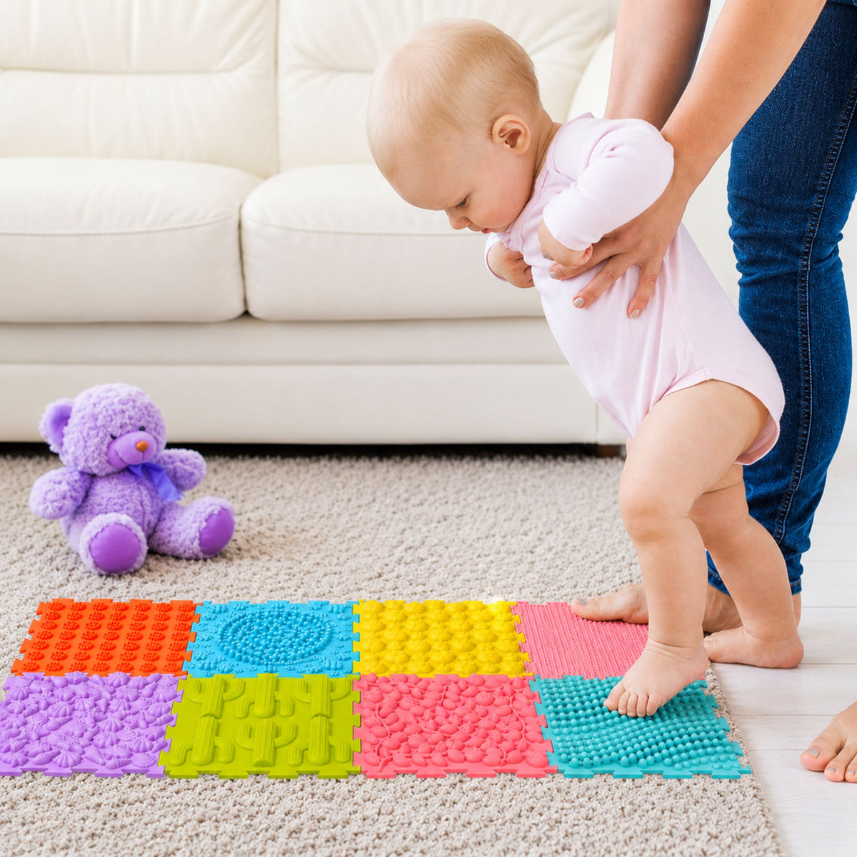 Sensorische Silikon-Puzzlematte Sinnespfad Bunt 25 cm 12 Stk.