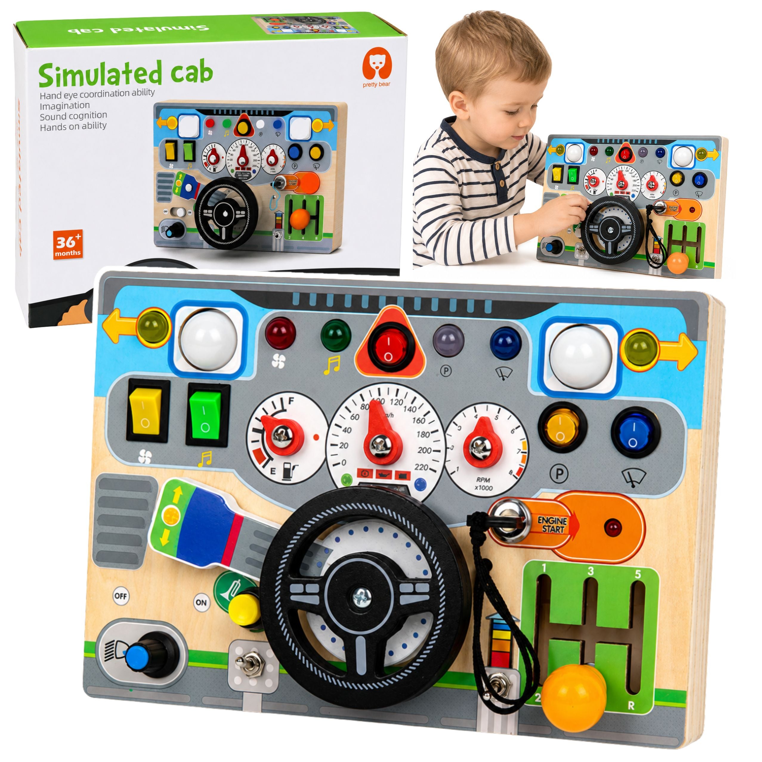 Educational Manipulative Board Simulator Steering Wheel Lights Sounds