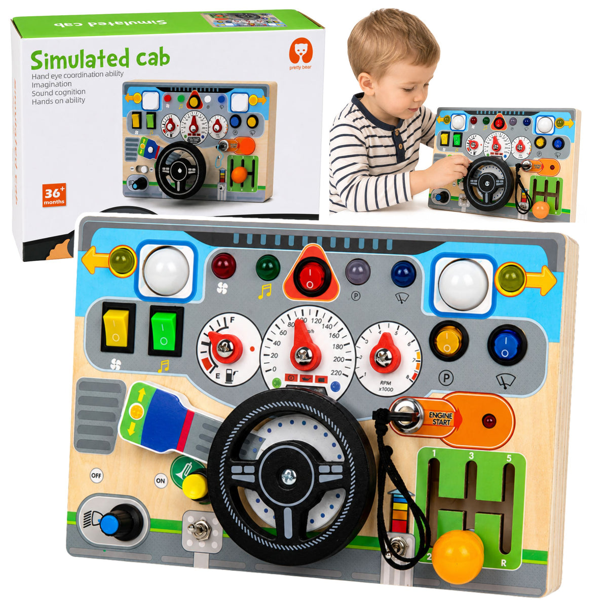 Educational Manipulative Board Simulator Steering Wheel Lights Sounds