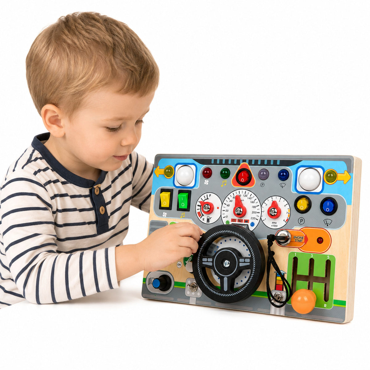 Educational Manipulative Board Simulator Steering Wheel Lights Sounds