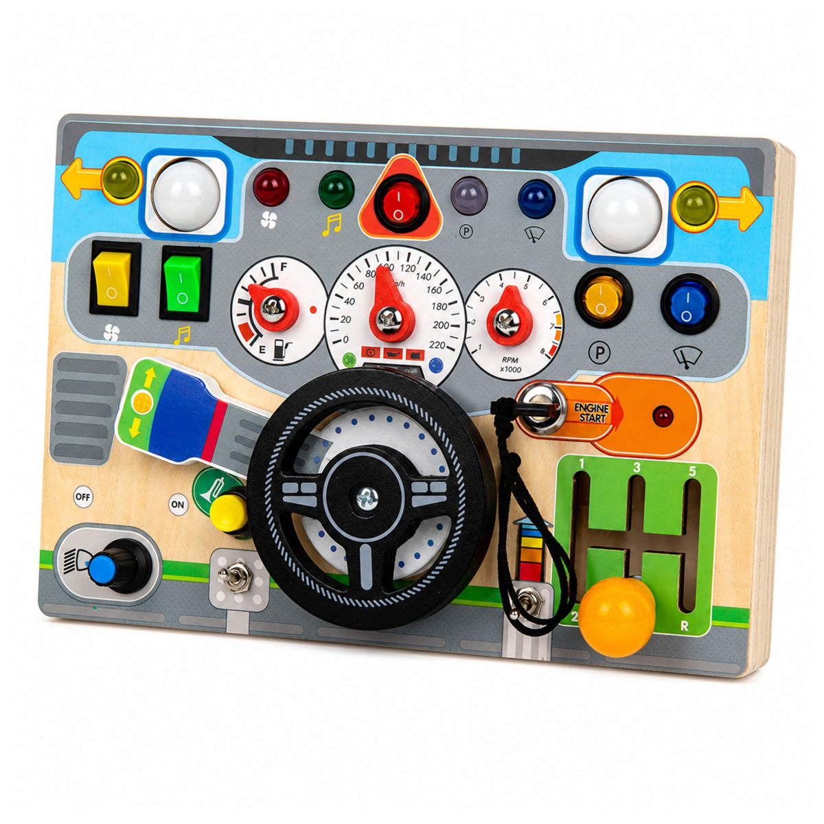 Educational Manipulative Board Simulator Steering Wheel Lights Sounds