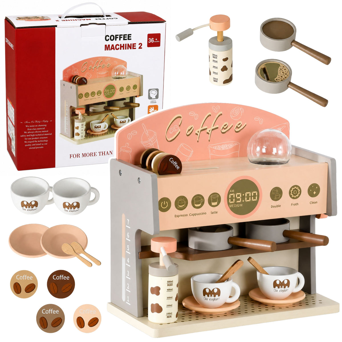 Barista Set Caife Déantóir Gabhálais Adhmaid Pink