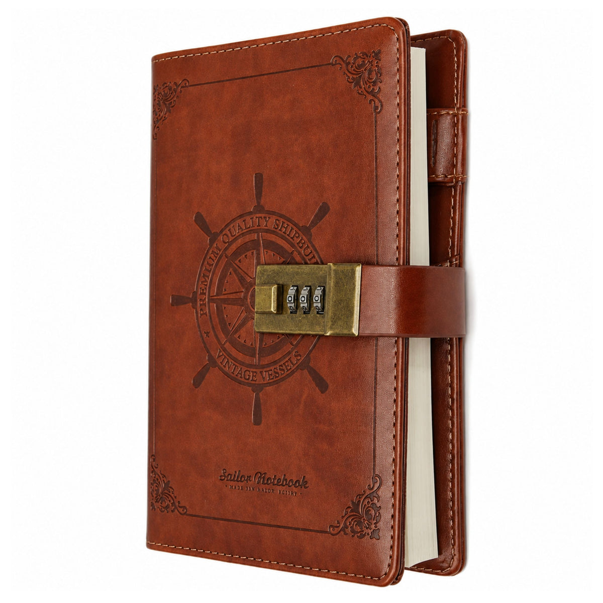 Notebook Diary Password Notebook Eco Leather Brown With Rudder A5