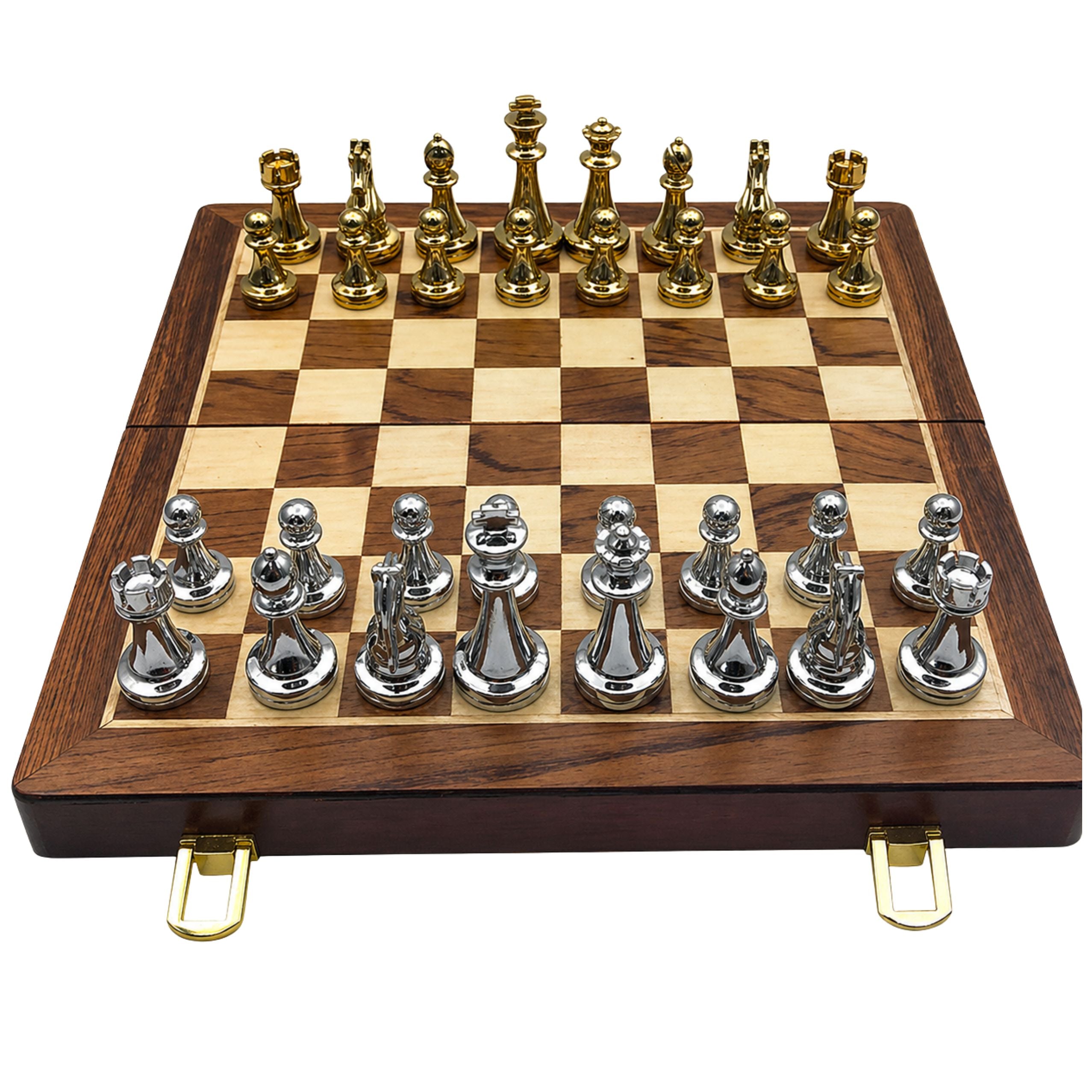 Metal Chess Pieces Set Strategy Game Foldable Board