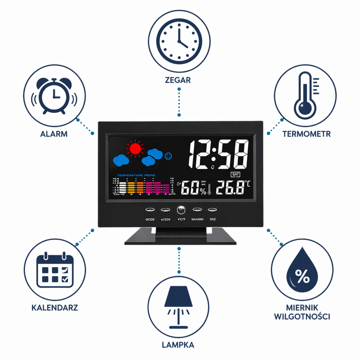 Digital Clock With Indoor Thermometer And Hygrometer Led Weather Station