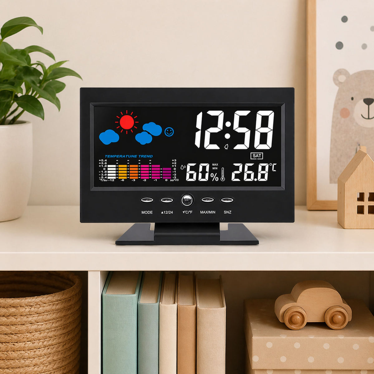 Digital Clock With Indoor Thermometer And Hygrometer Led Weather Station
