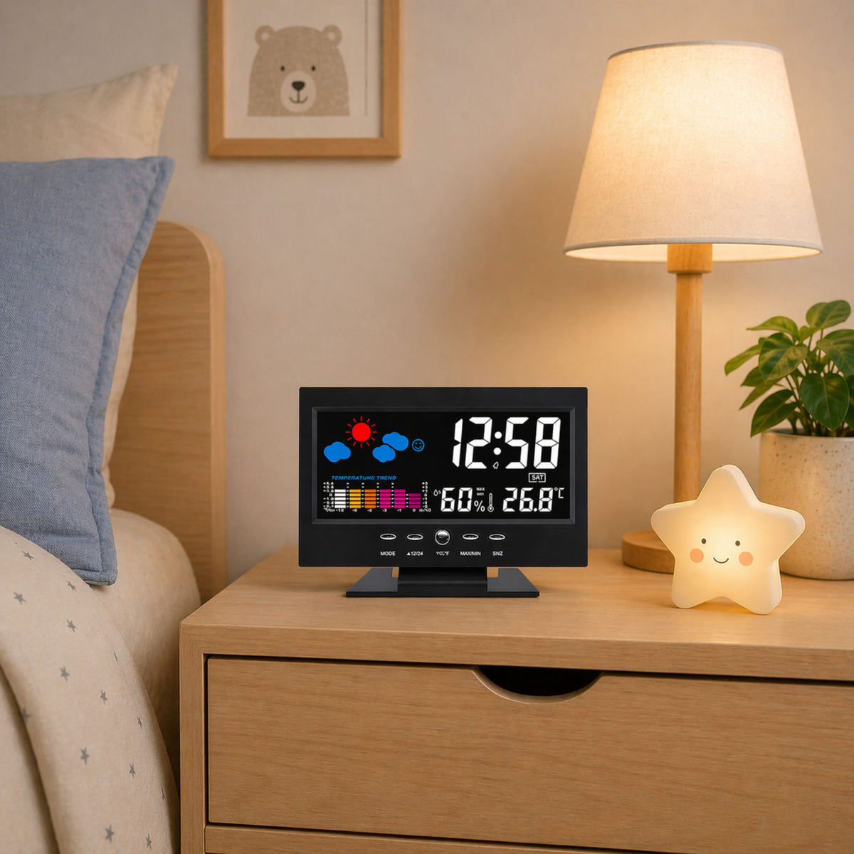 Digital Clock With Indoor Thermometer And Hygrometer Led Weather Station