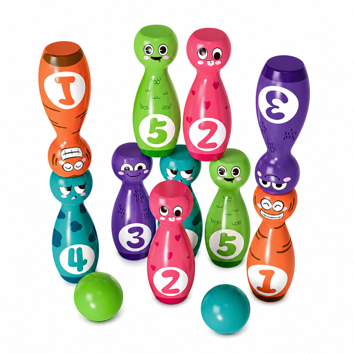 Bowling With Smiley Faces Educational Game For Children Skill Sports 10 Pcs.
