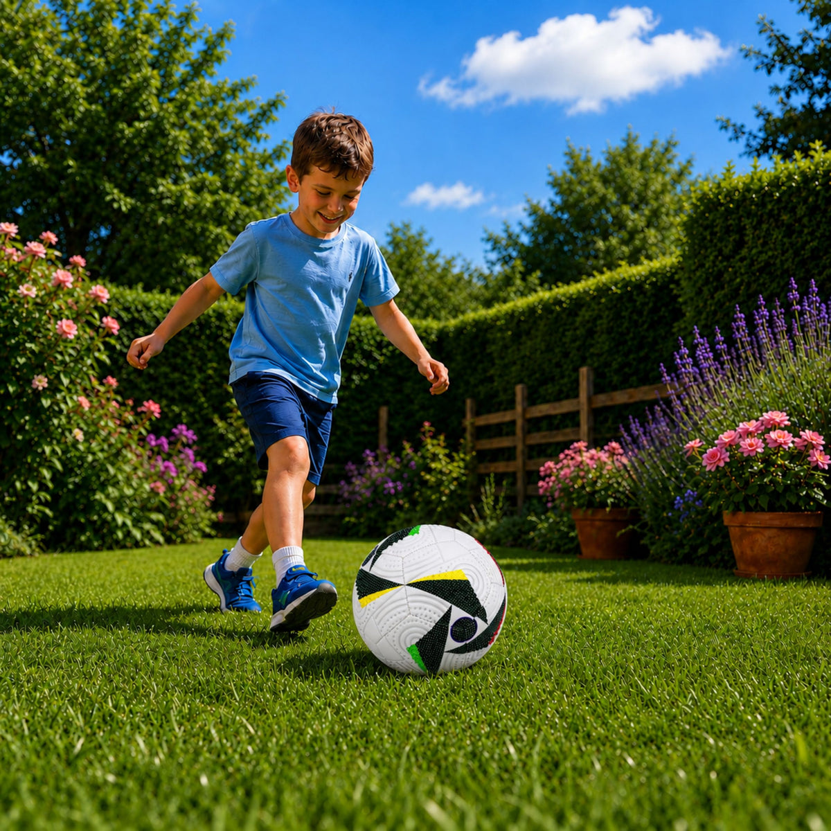 Ballon d'entraînement pour terrain en herbe motifs blancs 22 cm taille 5