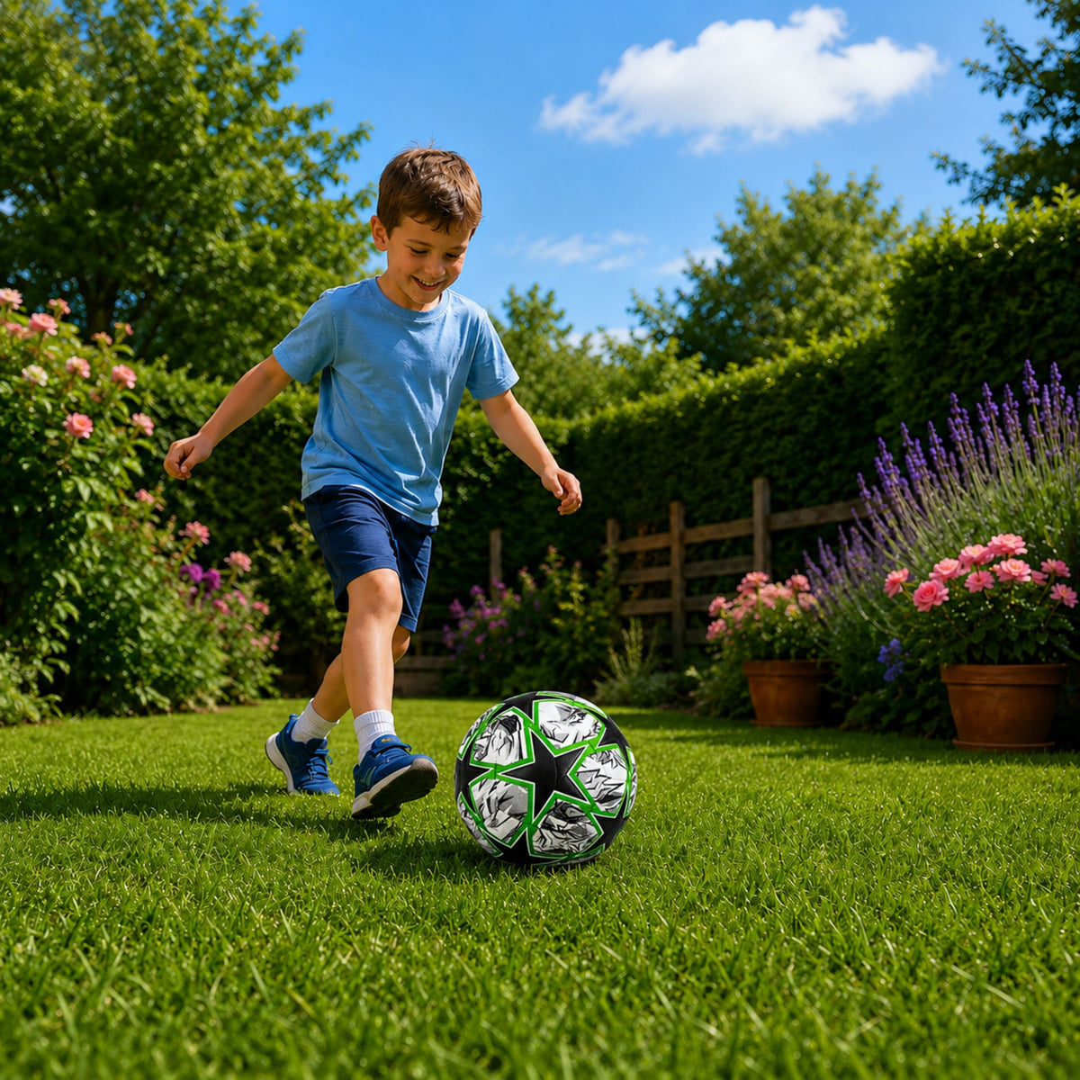 Training Football For Grass Field Green Stars 22cm Size 5