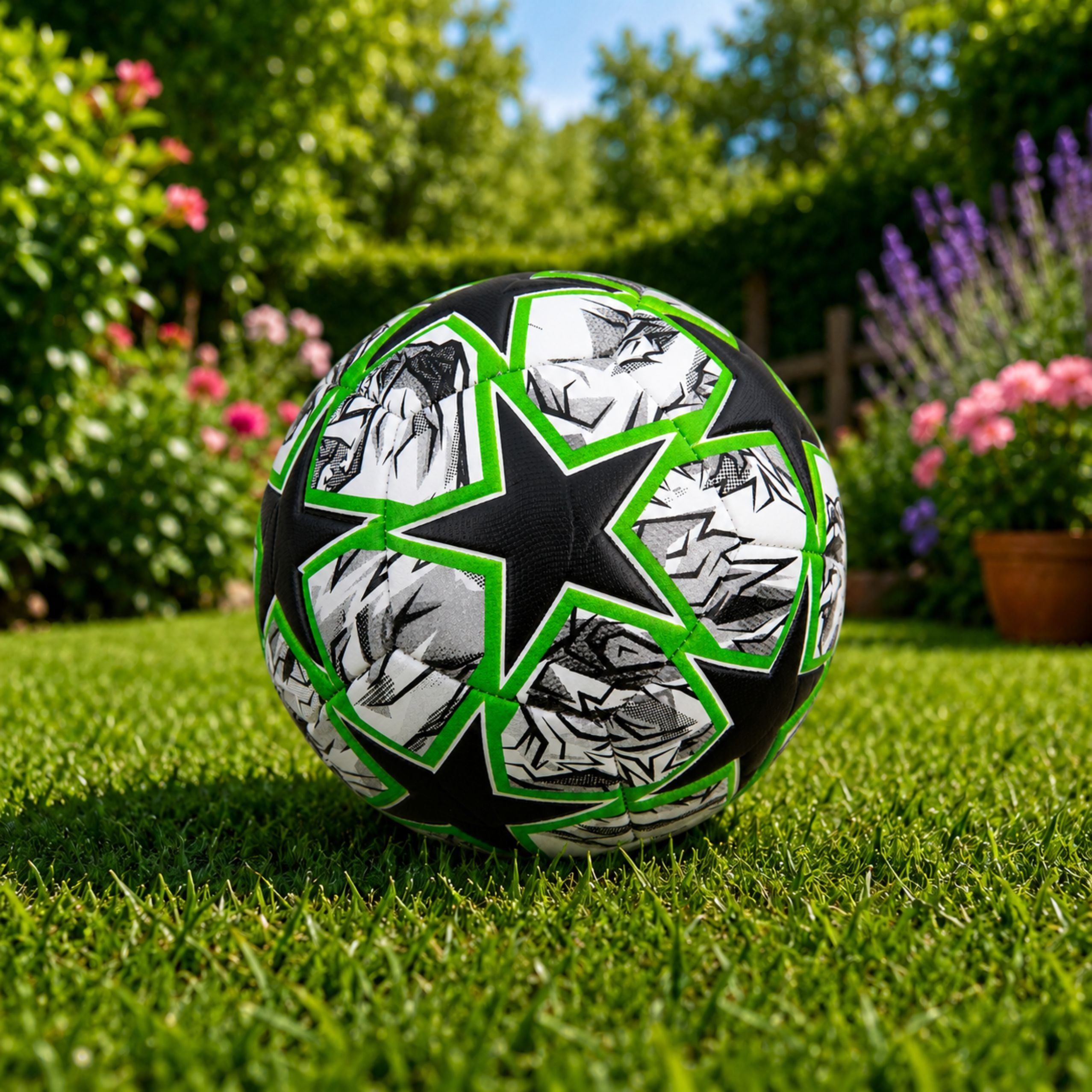 Training Football For Grass Field Green Stars 22cm Size 5